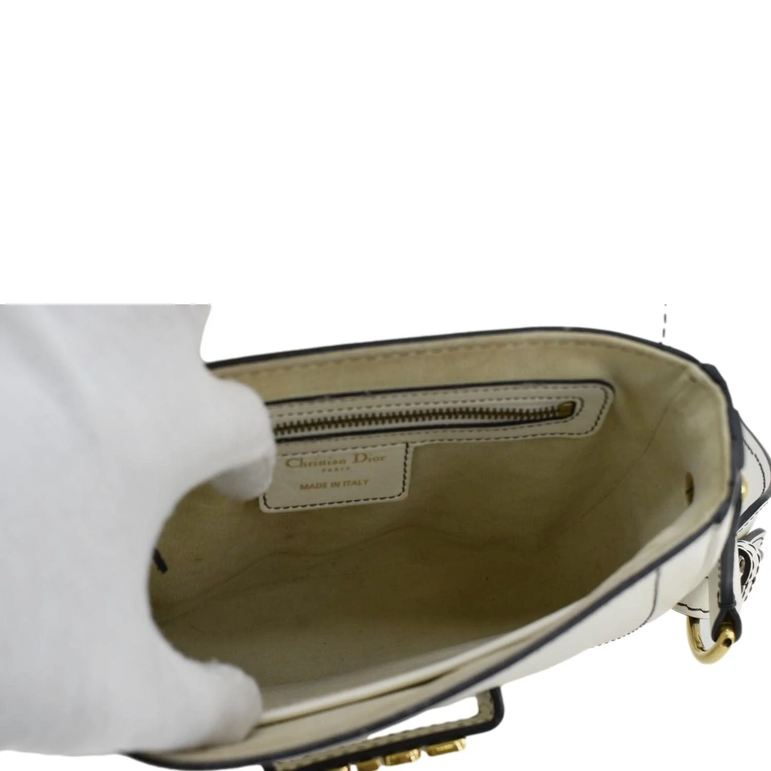 CHRISTIAN DIOR D Fence Calfskin Leather Saddle Bag White - Image 13