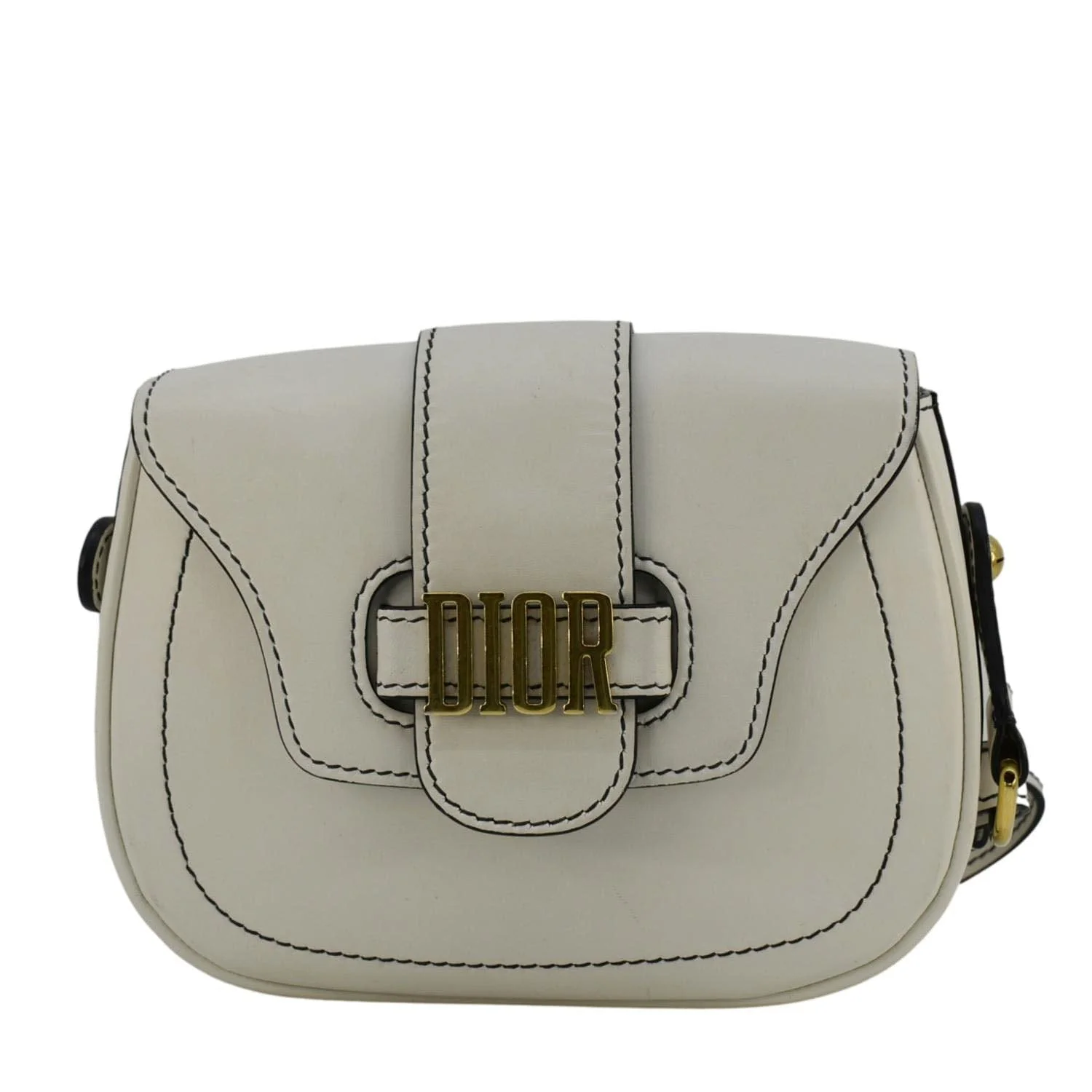 CHRISTIAN DIOR D Fence Calfskin Leather Saddle Bag White - Image 3