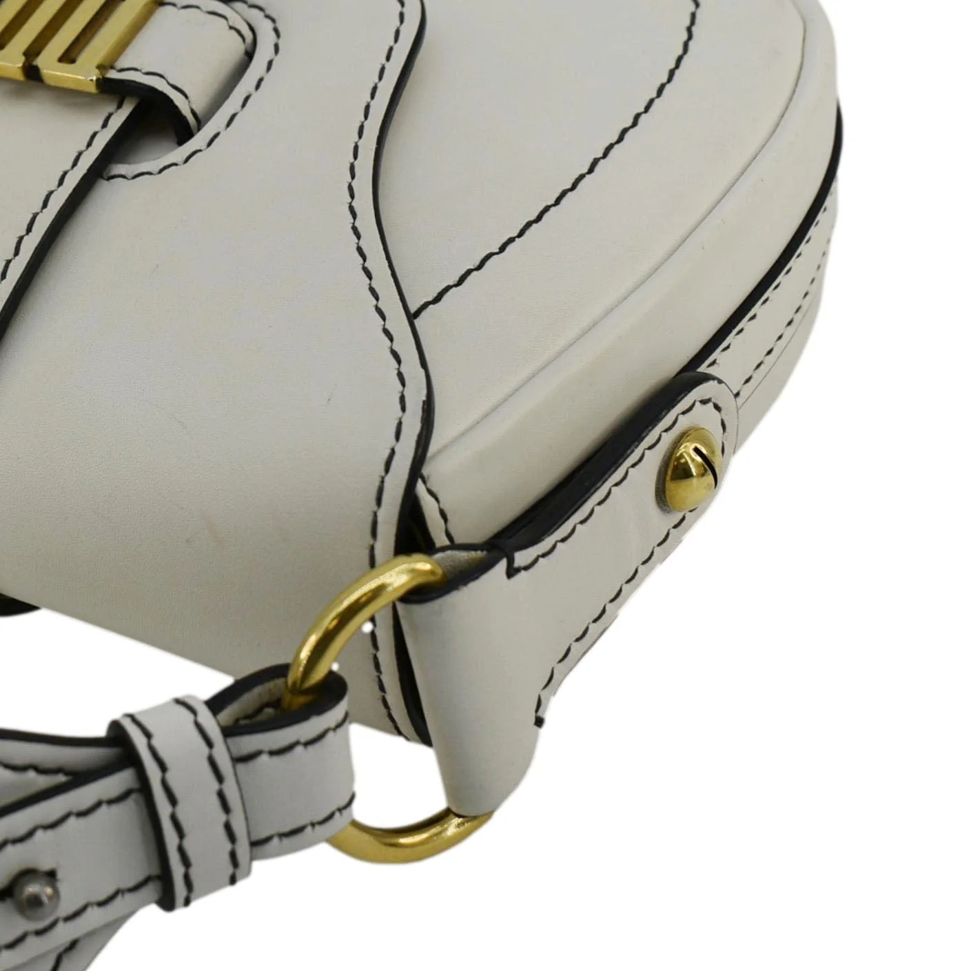CHRISTIAN DIOR D Fence Calfskin Leather Saddle Bag White - Image 7
