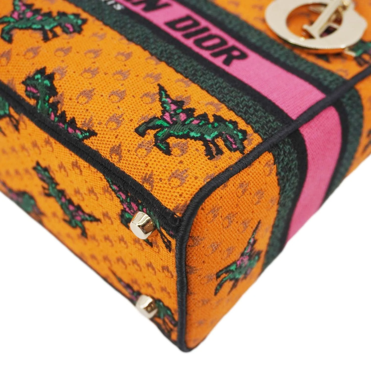 CHRISTIAN DIOR Lady Dior D-Lite Medium Dino Embroidered Shoulder Bag Orange - Image 10