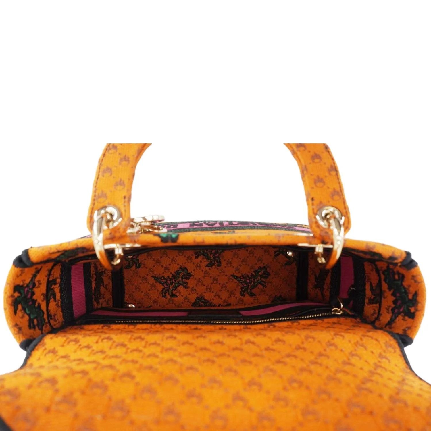 CHRISTIAN DIOR Lady Dior D-Lite Medium Dino Embroidered Shoulder Bag Orange - Image 12