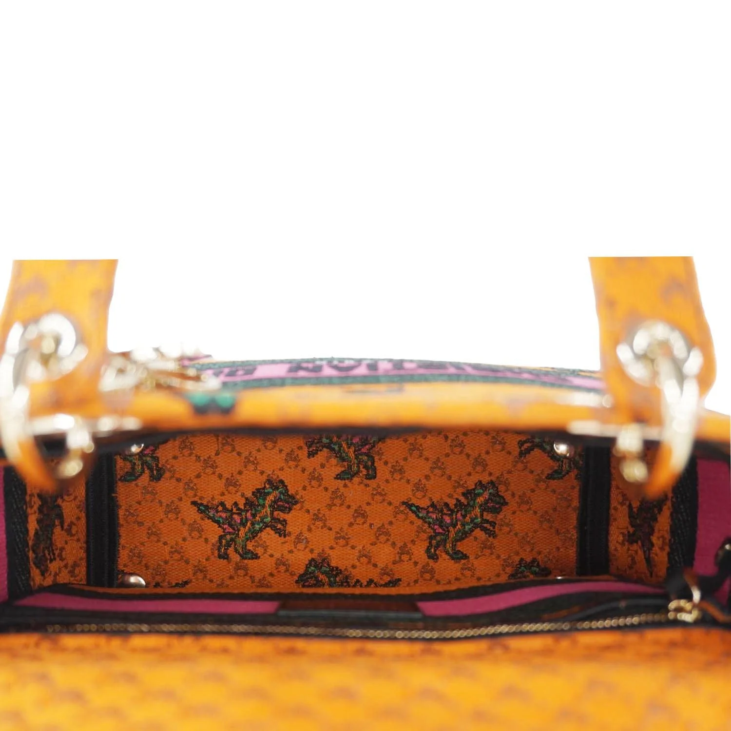 CHRISTIAN DIOR Lady Dior D-Lite Medium Dino Embroidered Shoulder Bag Orange - Image 13