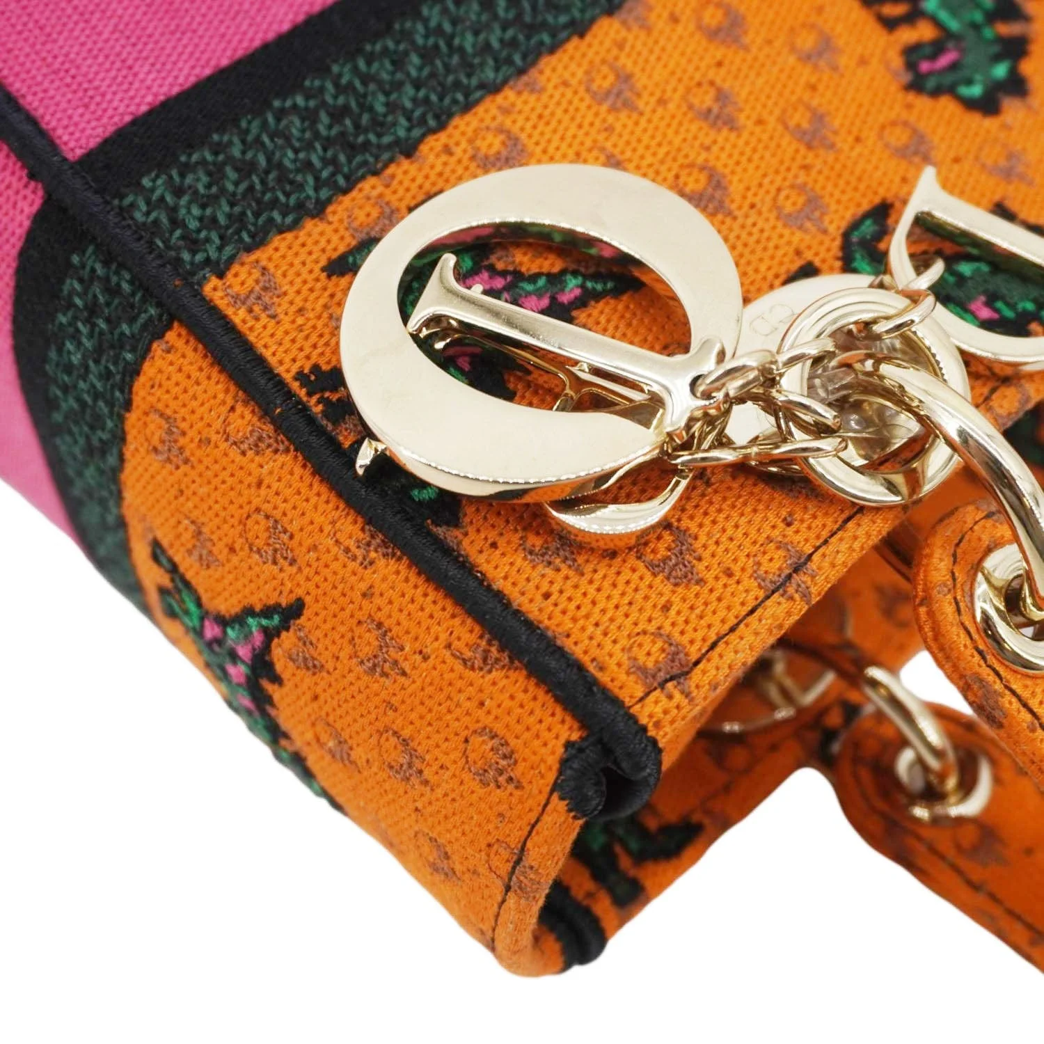 CHRISTIAN DIOR Lady Dior D-Lite Medium Dino Embroidered Shoulder Bag Orange - Image 8
