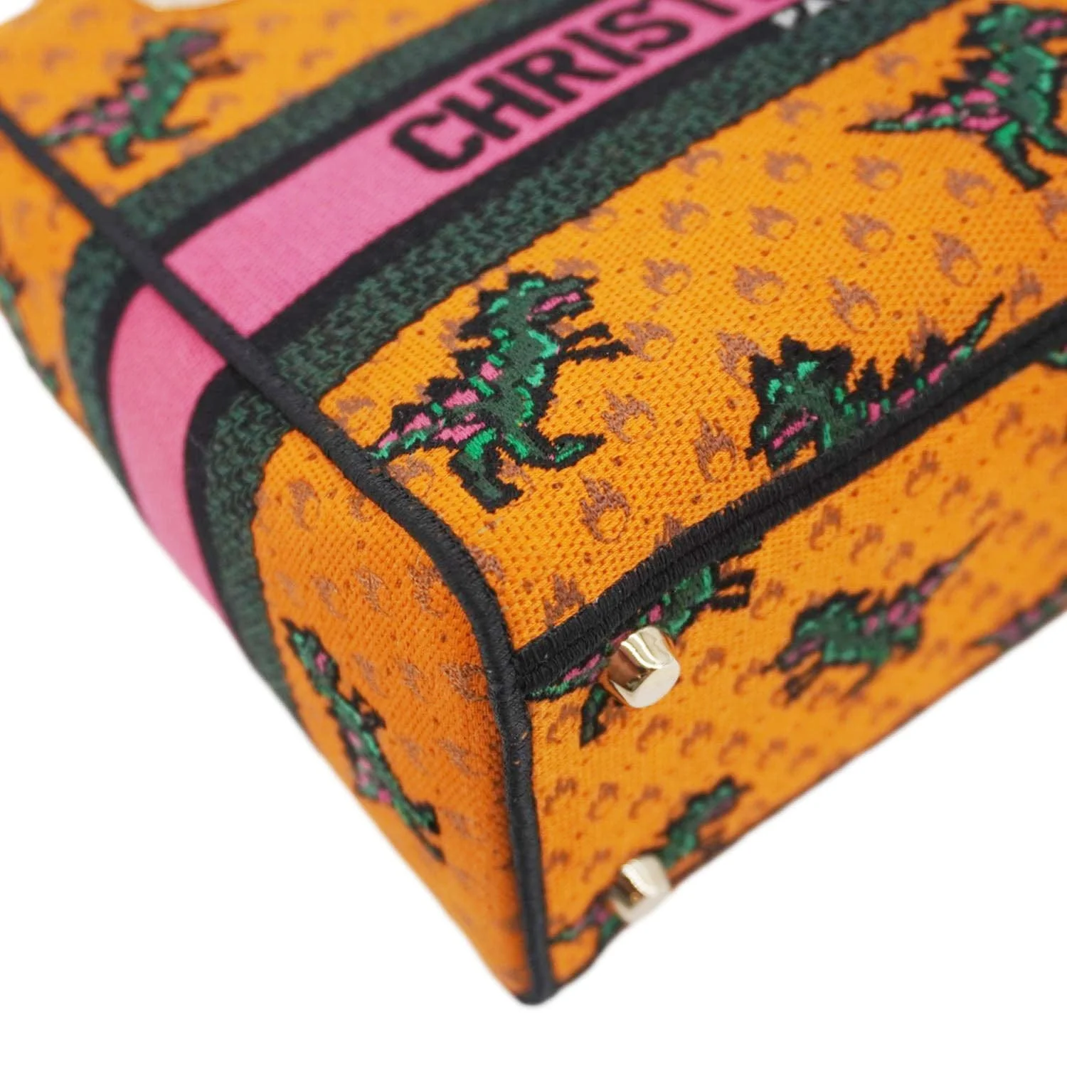 CHRISTIAN DIOR Lady Dior D-Lite Medium Dino Embroidered Shoulder Bag Orange - Image 9