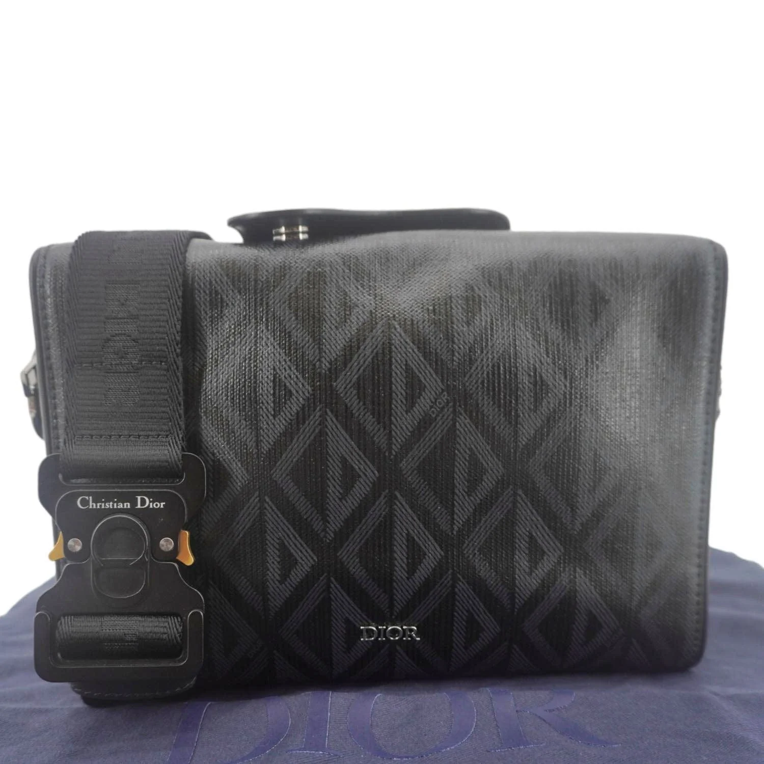 CHRISTIAN DIOR Lingot 22 CD Diamond Canvas Messenger Bag Black - Image 3