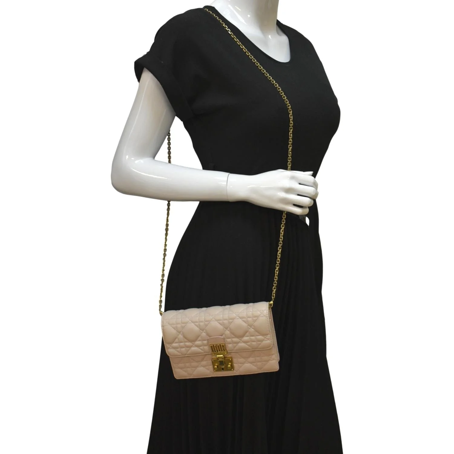 CHRISTIAN DIOR Dioraddict Quilted Lambskin Leather Crossbody Bag Dusty Pink - Image 2