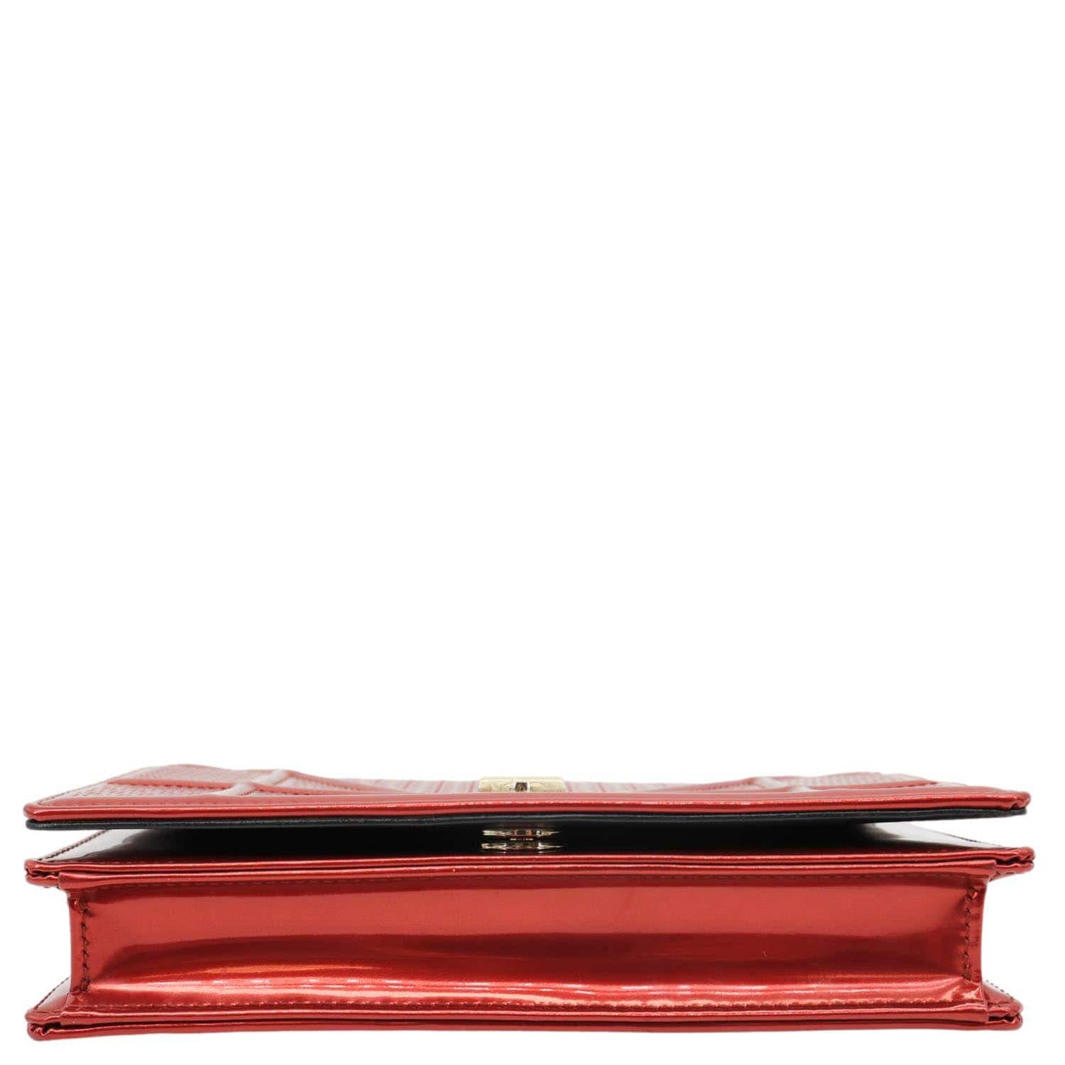 CHRISTIAN DIOR Diorama Flap Micro-Cannage Patent Leather Crossbody Bag Red - Image 9