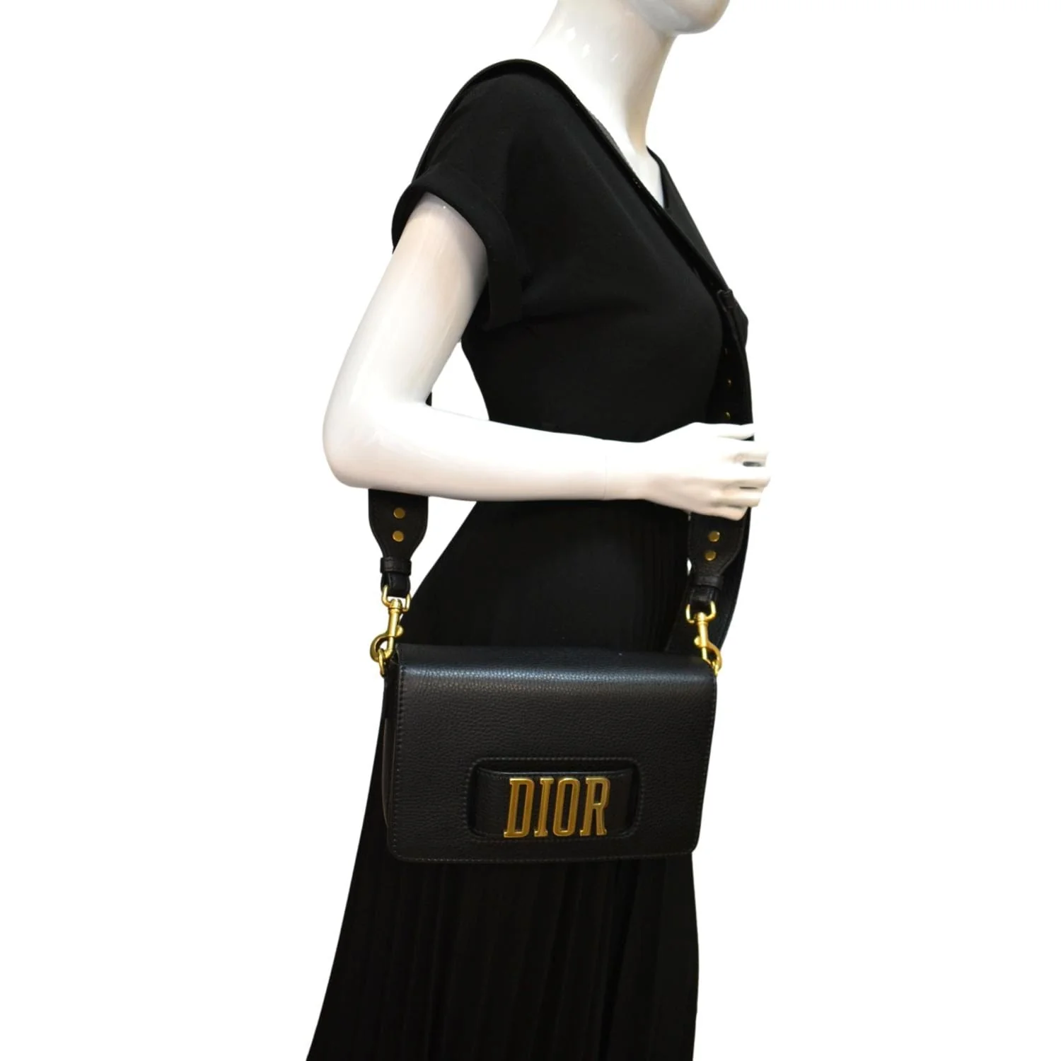 CHRISTIAN DIOR Dio(r)evolution Flap Grained Calfskin Shoulder Bag Black - Image 2