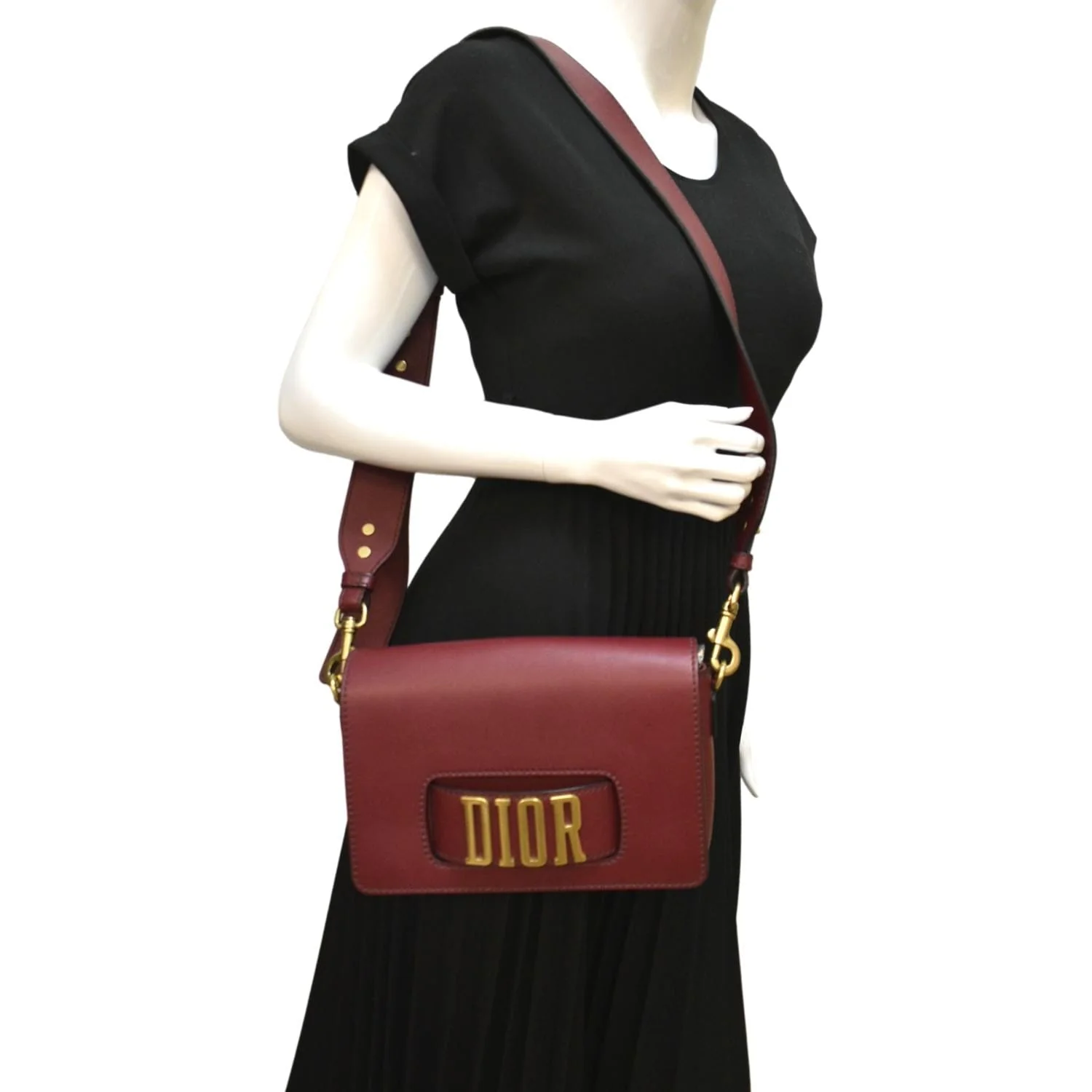 CHRISTIAN DIOR Dio(r)evolution Flap Calfskin Shoulder Bag Dark Red - Image 2