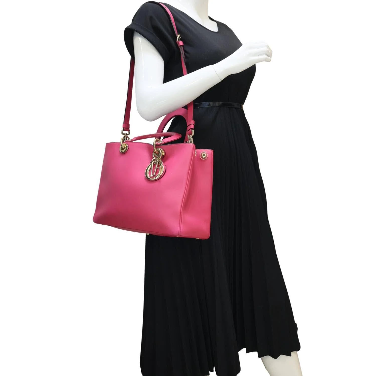 CHRISTIAN DIOR Diorissimo Medium Calfskin Leather Tote Bag Fuchsia - Image 2