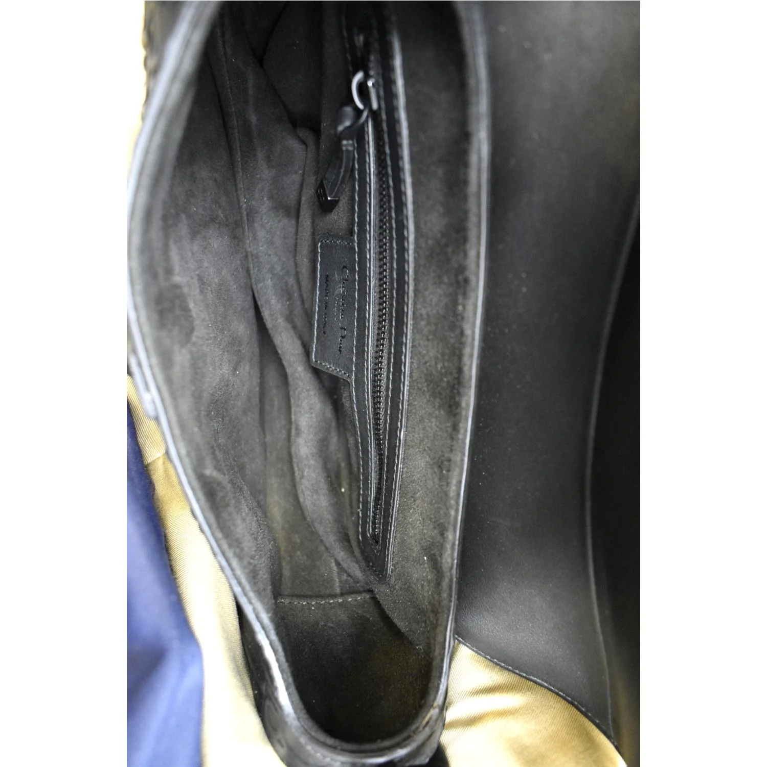 CHRISTIAN DIOR Saddle Oblique Embossed Calfskin Satchel Bag Black - Image 10