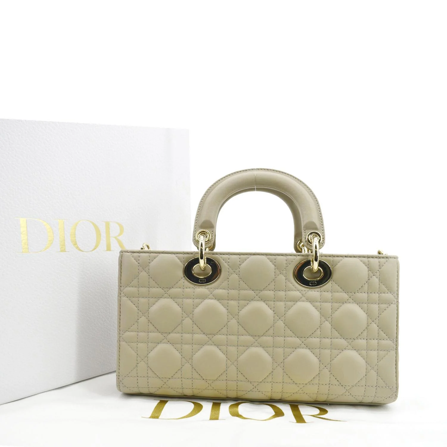 CHRISTIAN DIOR Lady D-Joy Medium Cannage Lambskin Chain Shoulder Bag Sand - Image 4