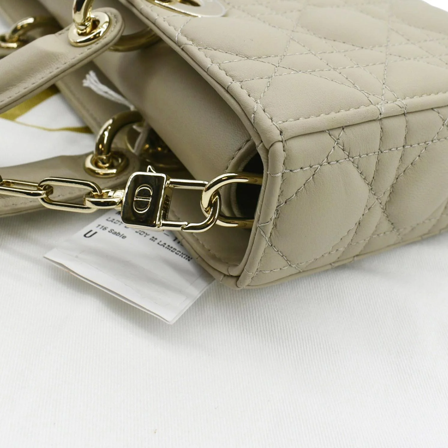 CHRISTIAN DIOR Lady D-Joy Medium Cannage Lambskin Chain Shoulder Bag Sand - Image 7