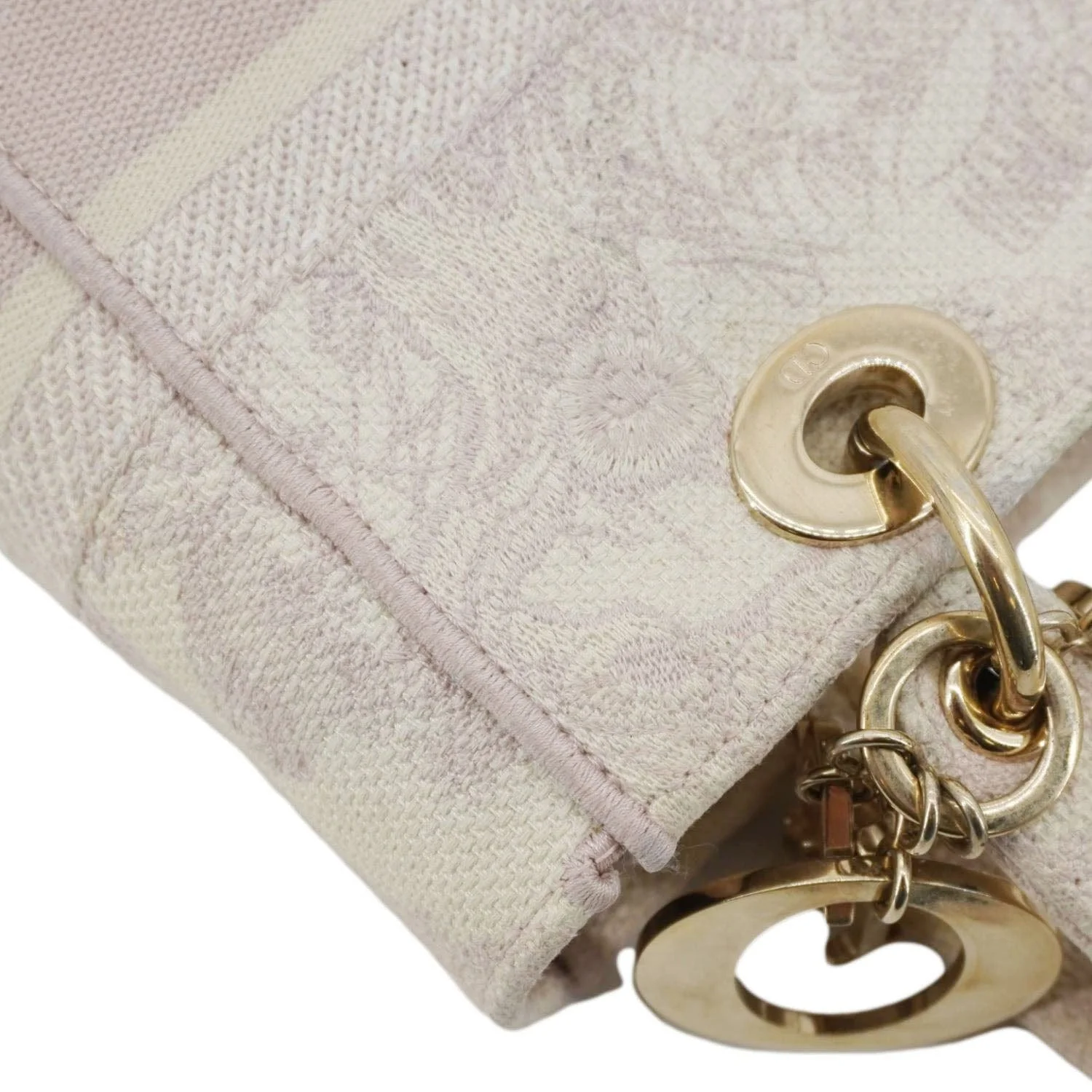CHRISTIAN DIOR Lady Dior D-Lite Embroidered Canvas Shoulder Bag Beige - Image 6