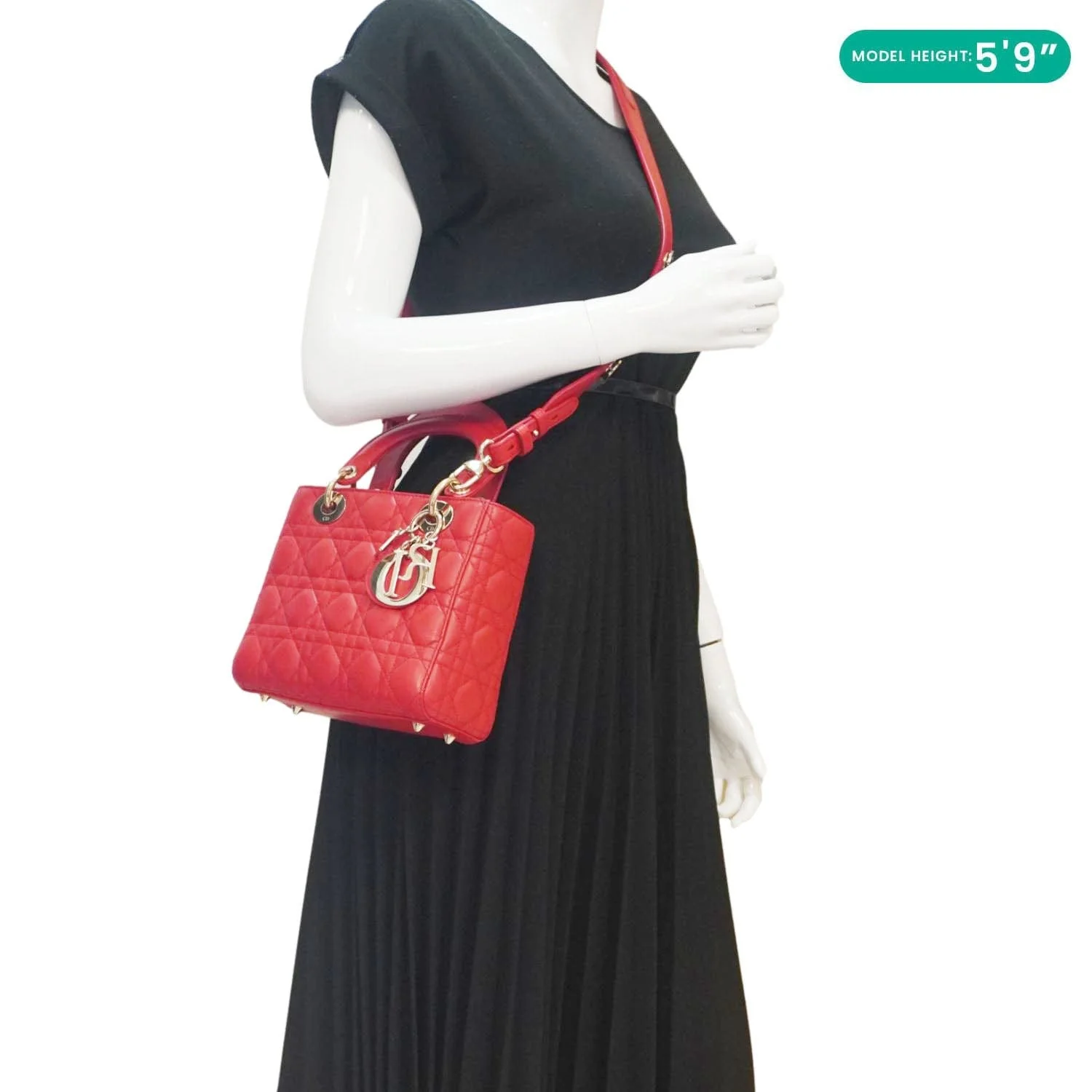 CHRISTIAN DIOR Lady Dior Cannage Lambskin Leather Crossbody Bag Red - Image 2