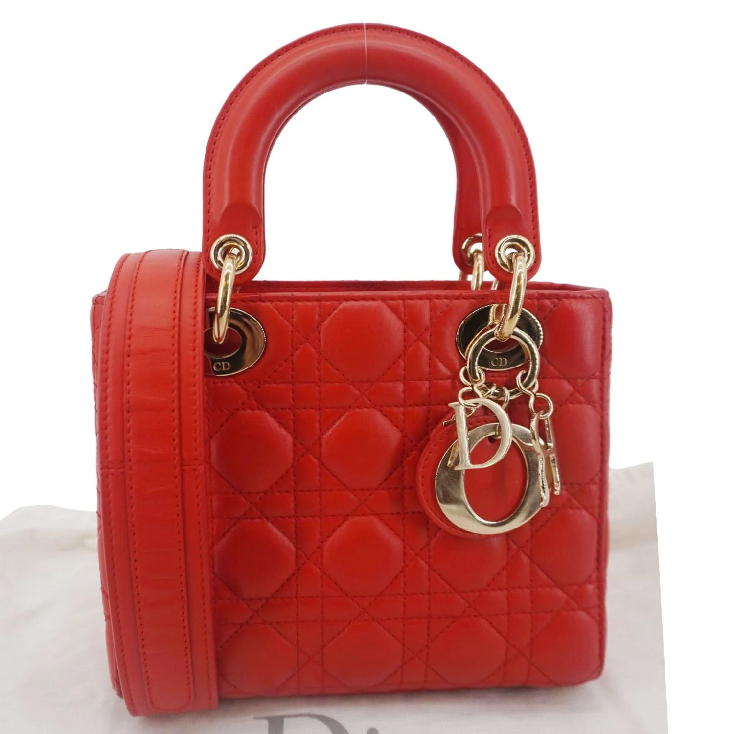 CHRISTIAN DIOR Lady Dior Cannage Lambskin Leather Crossbody Bag Red - Image 3