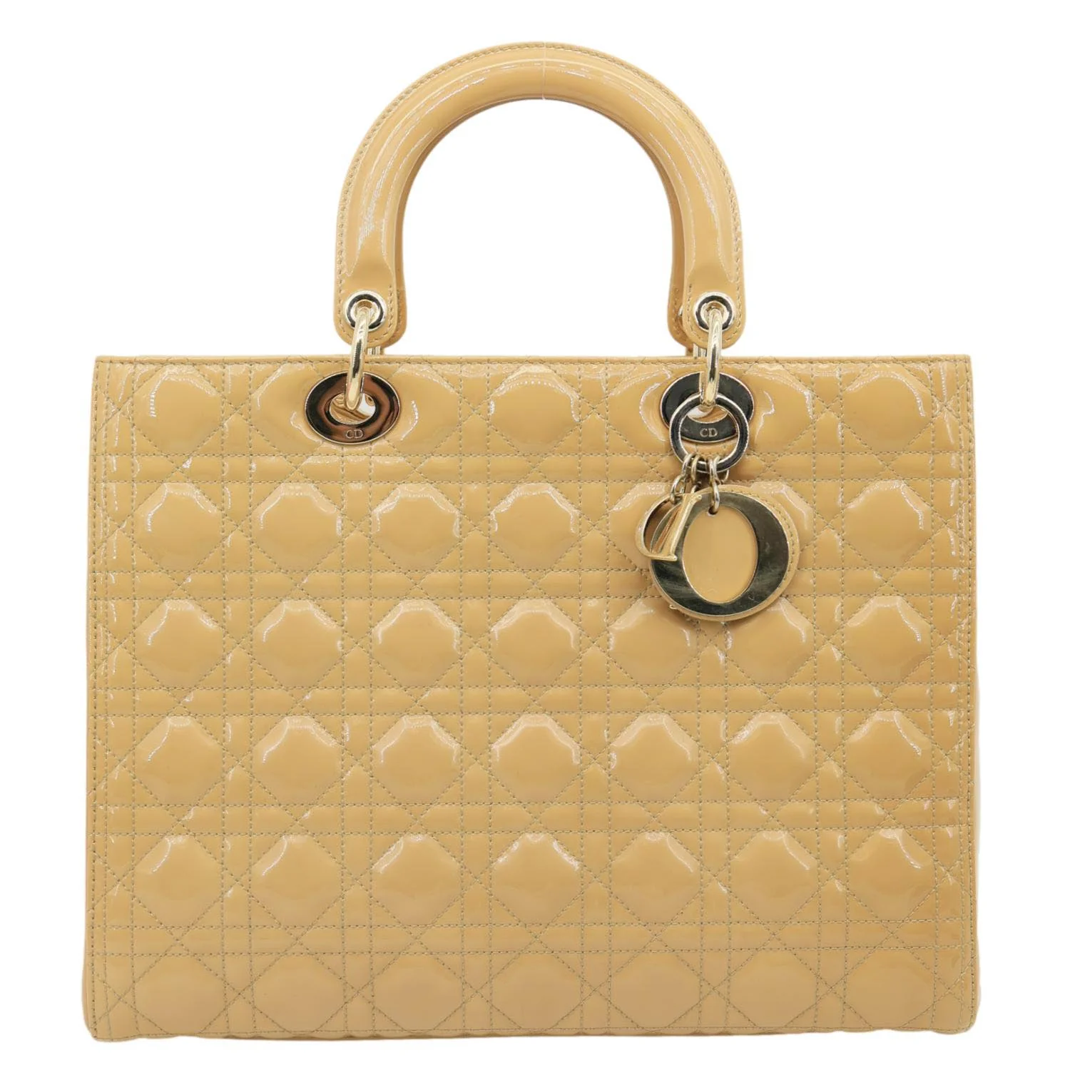 CHRISTIAN DIOR Lady Dior Large Quilted Patent Leather Shoulder Bag Camel - Image 4