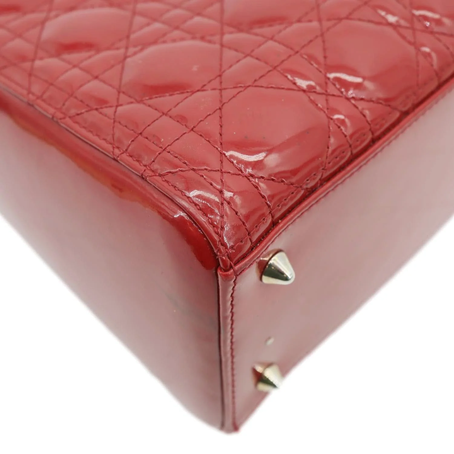 CHRISTIAN DIOR Lady Dior Medium Quilted Patent Leather Shoulder Bag Burgundy - Image 9