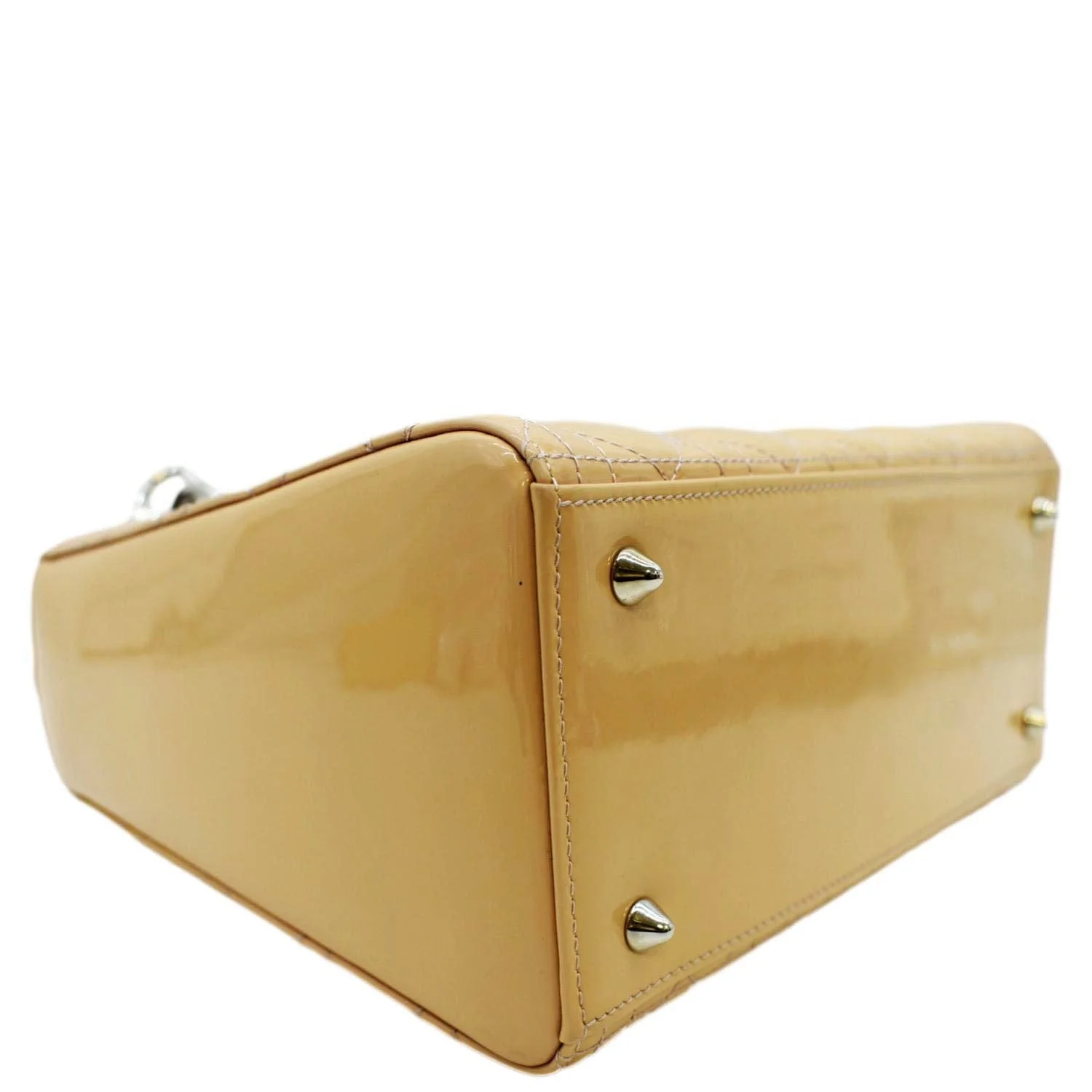CHRISTIAN DIOR Medium Lady Dior Cannage Lambskin Leather Shoulder Bag Yellow - Image 8