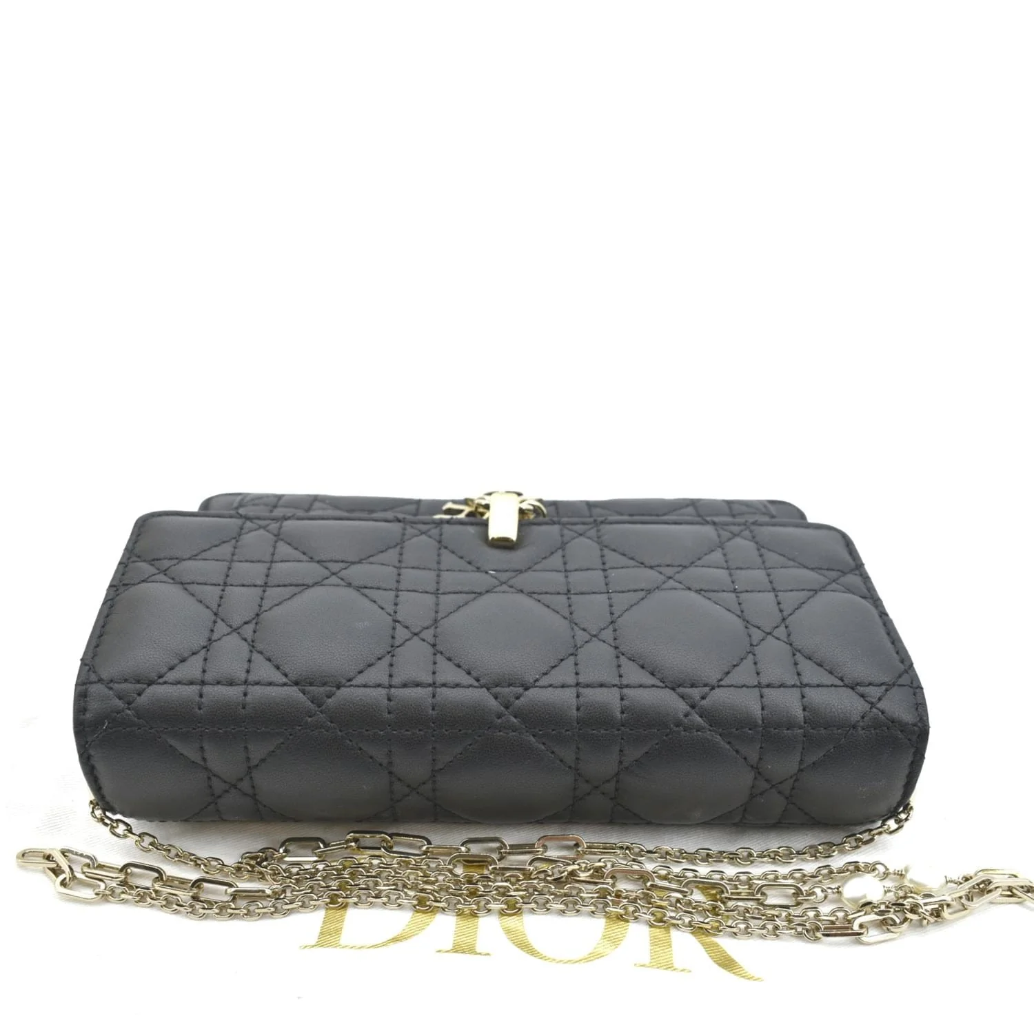 CHRISTIAN DIOR Lady Dior Leather Shoulder Chain Wallet Black - Image 5