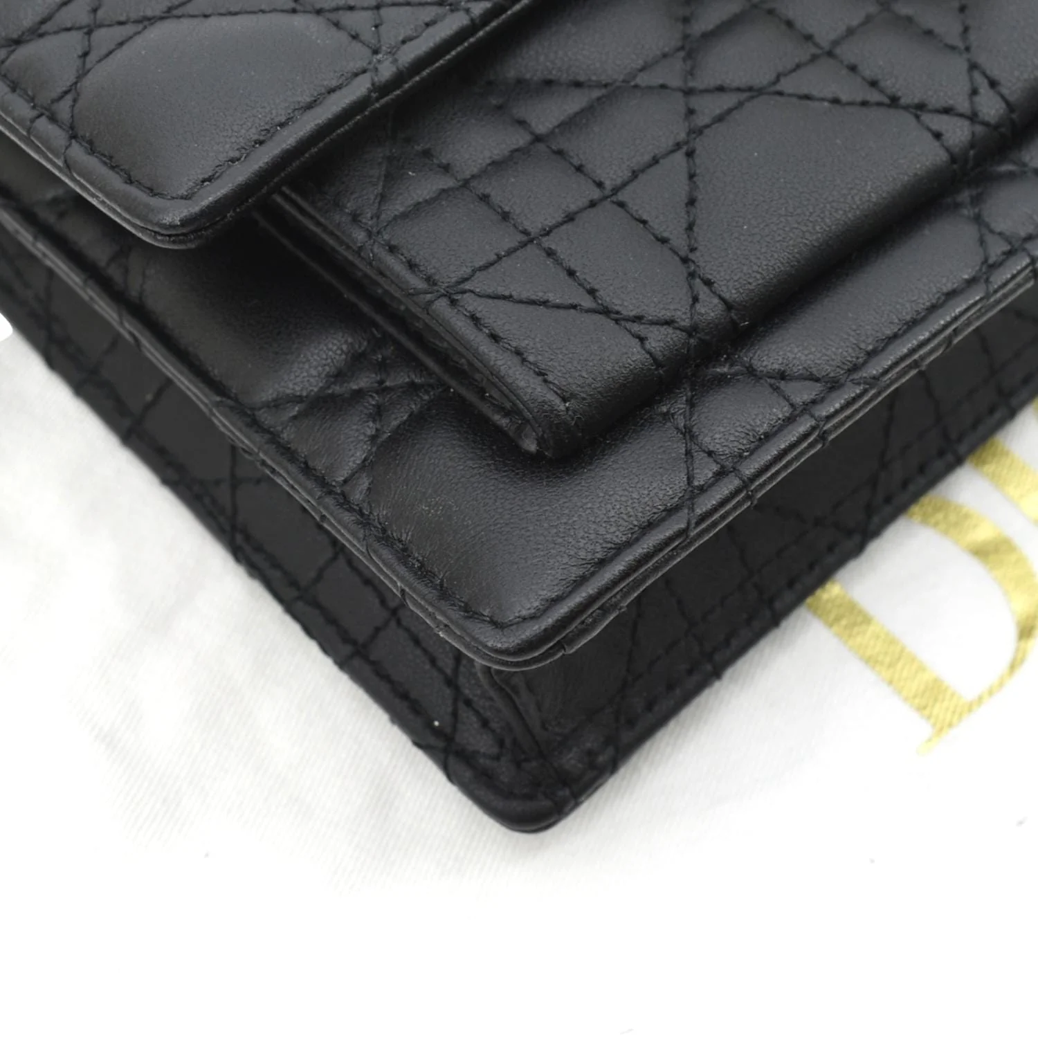 CHRISTIAN DIOR Lady Dior Leather Shoulder Chain Wallet Black - Image 8