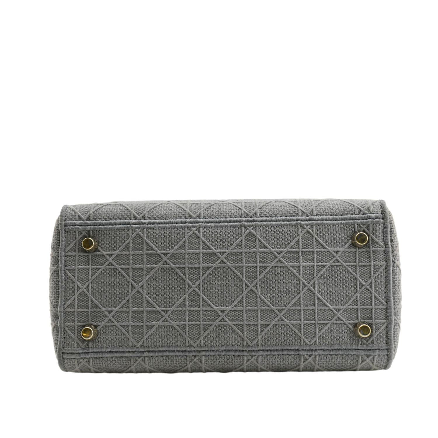 CHRISTIAN DIOR Lady dior D-Lite Embroidered Cannage Canvas Shoulder Bag Gray - Image 12