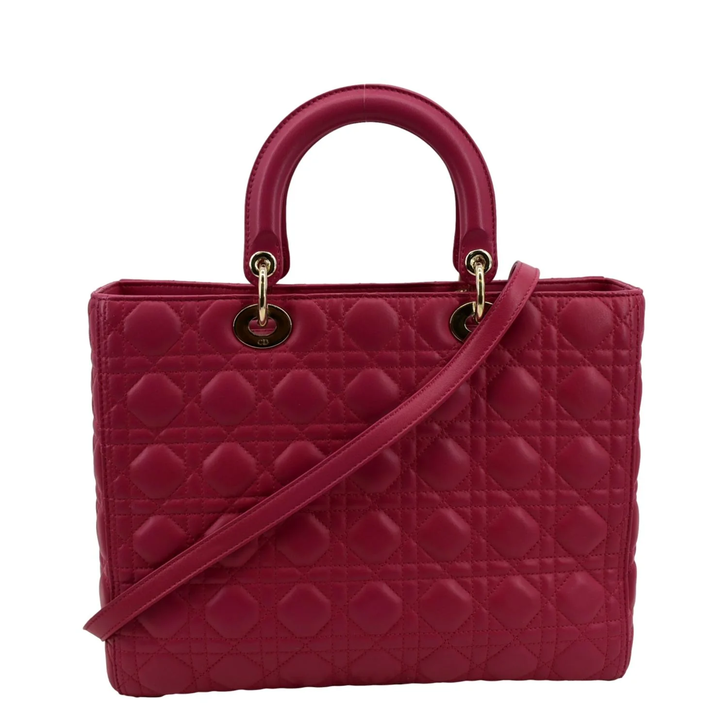 CHRISTIAN DIOR Large Lady Dior Cannage Lambskin Shoulder Bag Pink - Image 3