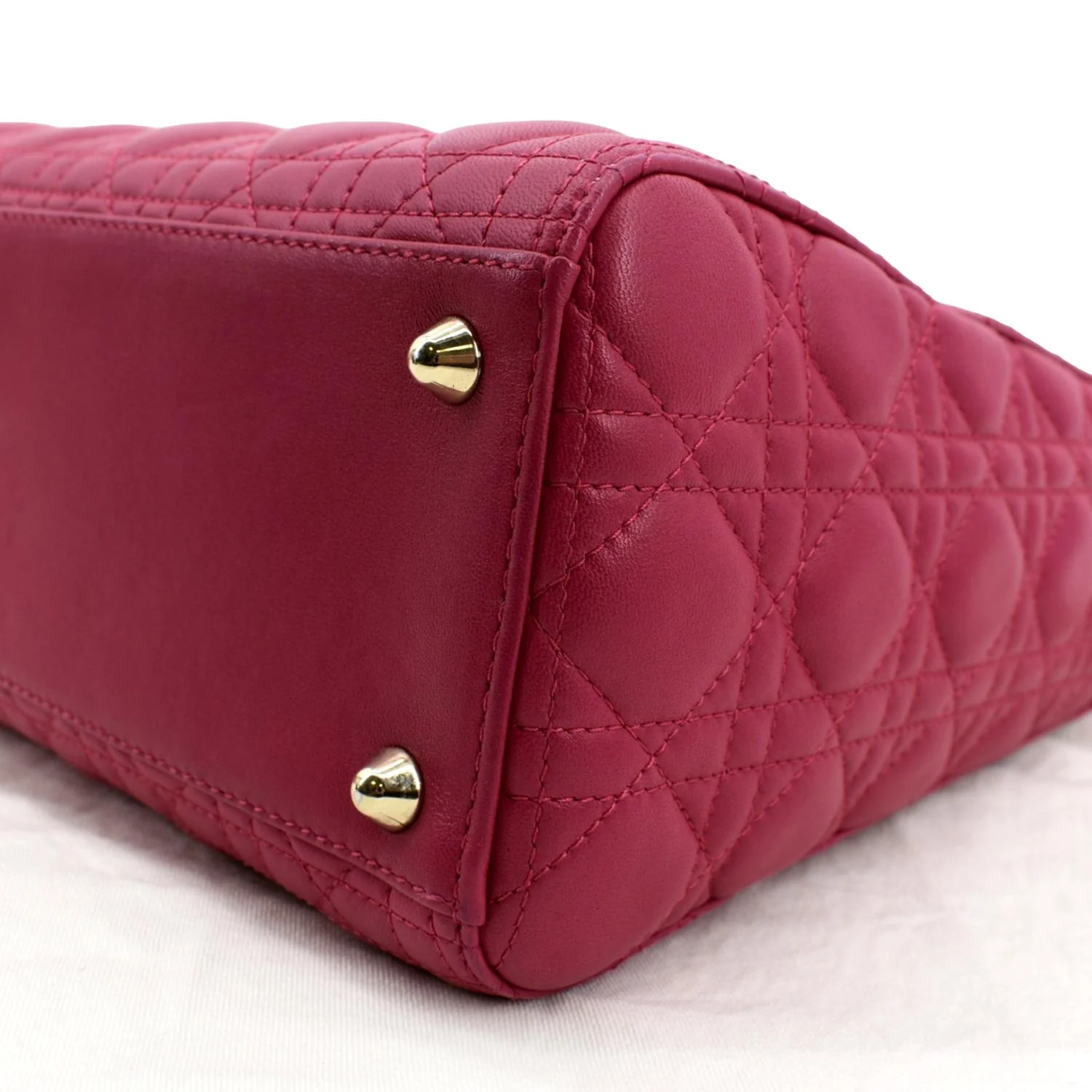 CHRISTIAN DIOR Large Lady Dior Cannage Lambskin Shoulder Bag Pink - Image 9
