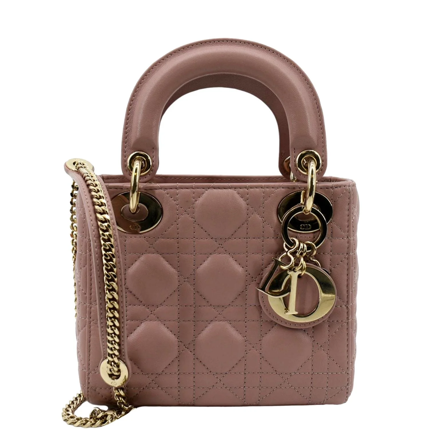CHRISTIAN DIOR Mini Lady Dior Cannage Lambskin Leather Shoulder Bag Blush