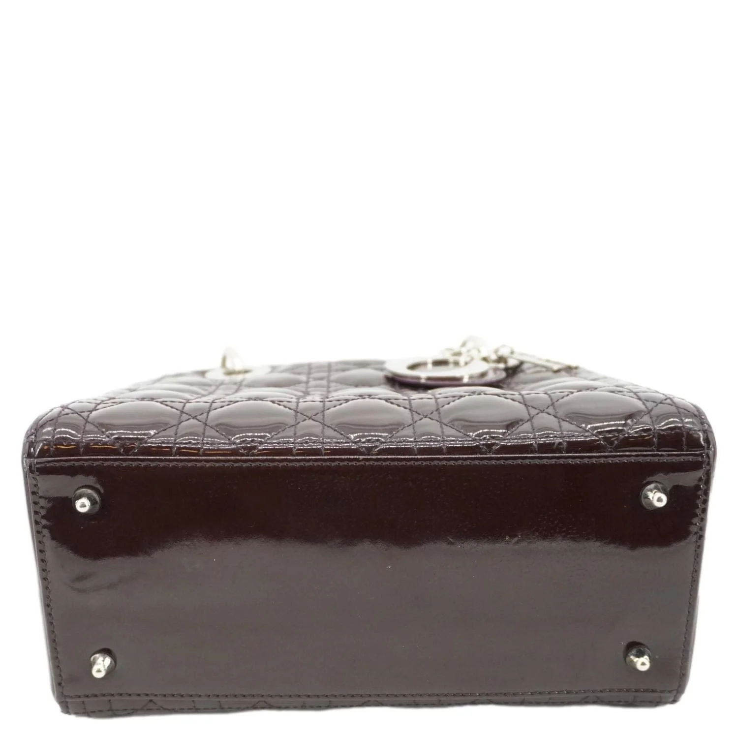 CHRISTIAN DIOR Lady Dior Quilted Patent Leather Shoulder Bag Burgundy - Image 10