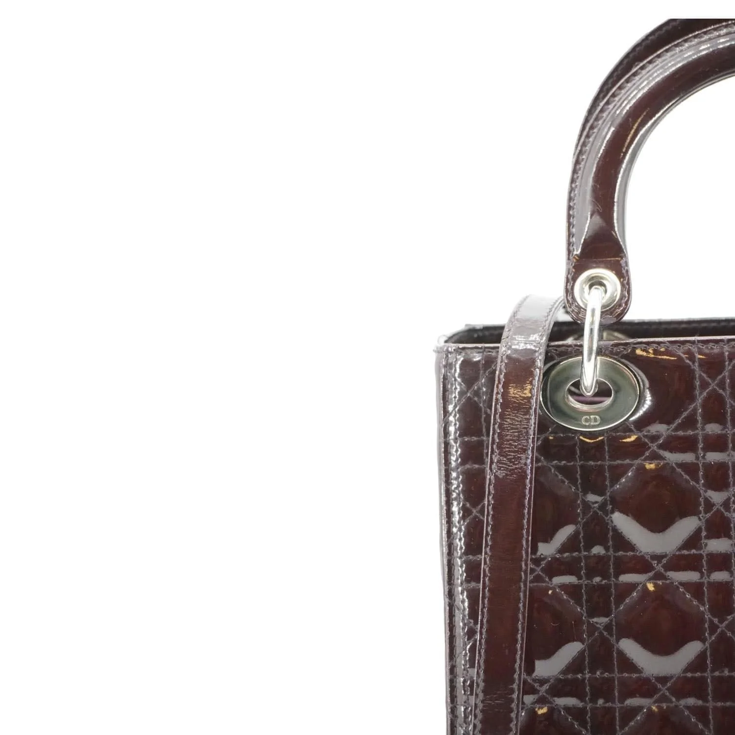 CHRISTIAN DIOR Lady Dior Quilted Patent Leather Shoulder Bag Burgundy - Image 11