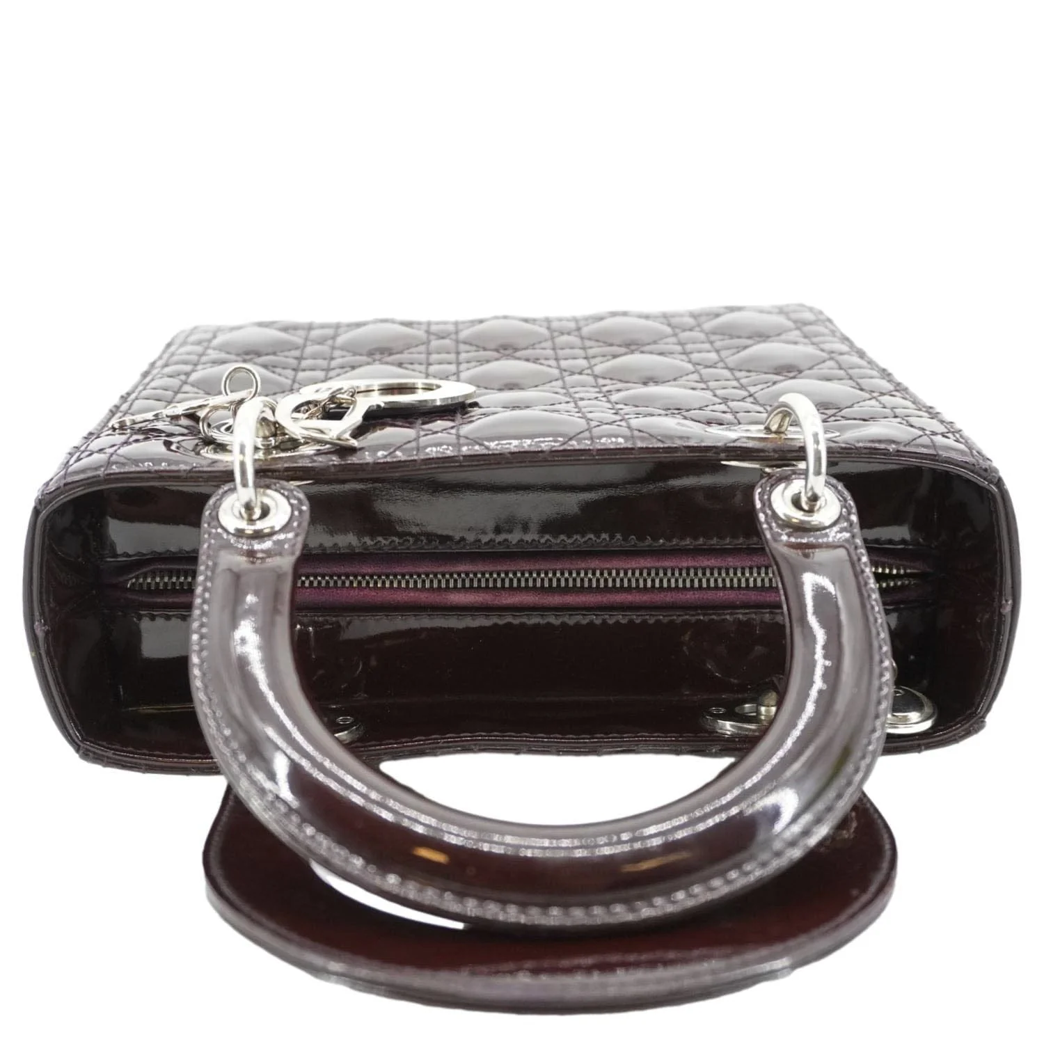 CHRISTIAN DIOR Lady Dior Quilted Patent Leather Shoulder Bag Burgundy - Image 3