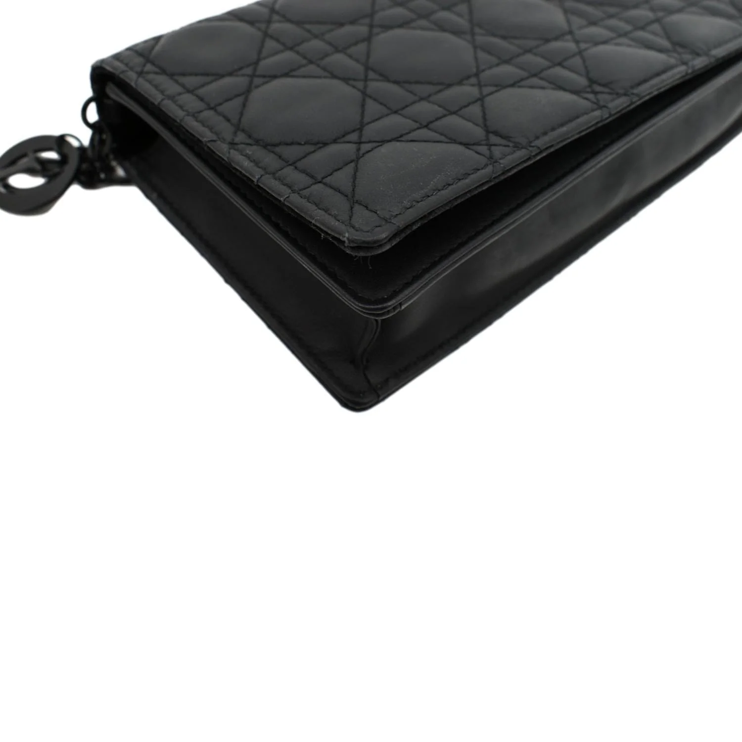 CHRISTIAN DIOR Lady Dior Cannage Leather Crossbody Chain wallet Black - Image 9