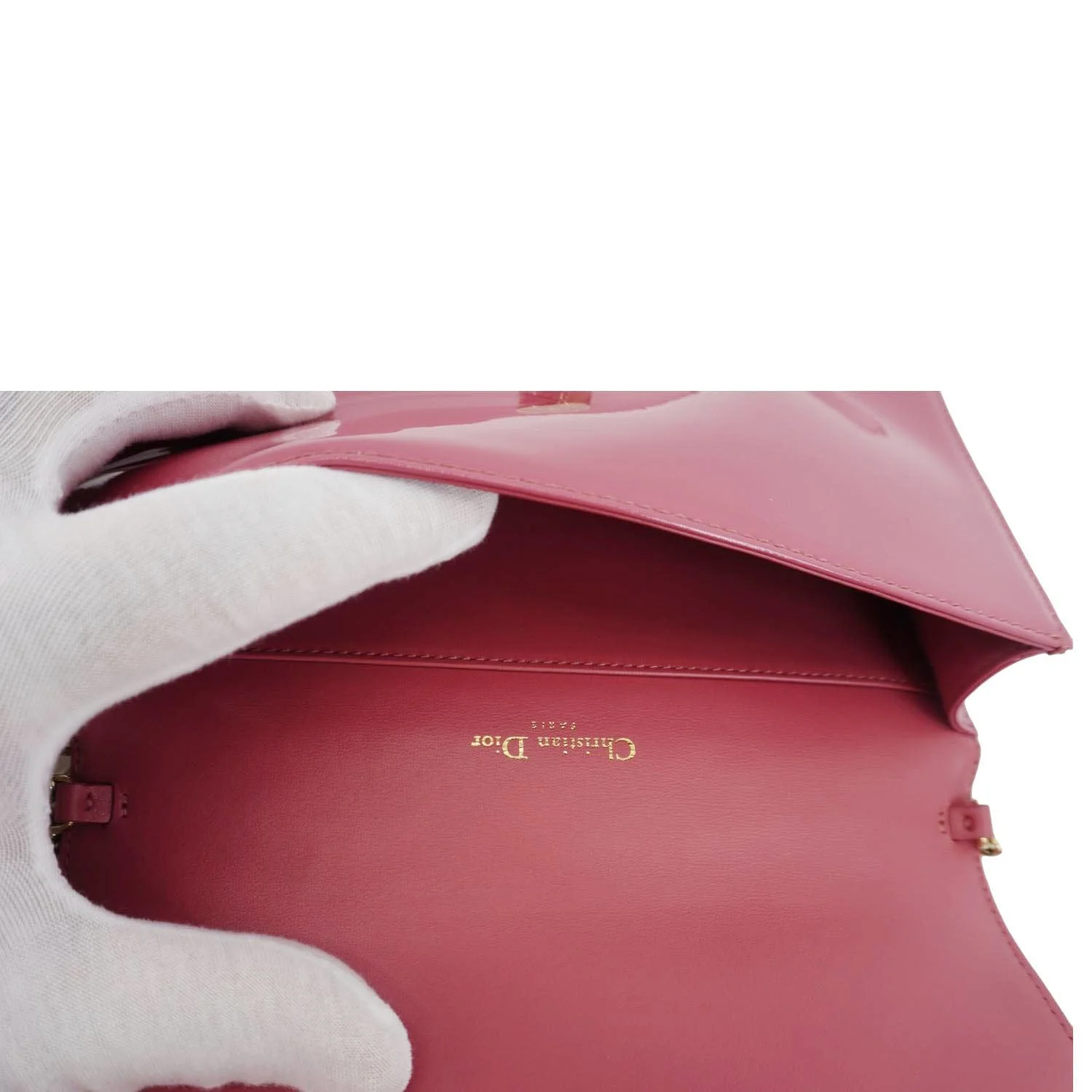 CHRISTIAN DIOR Lady Dior Patent Cannage Leather Chain Pouch Bag Pink - Image 11