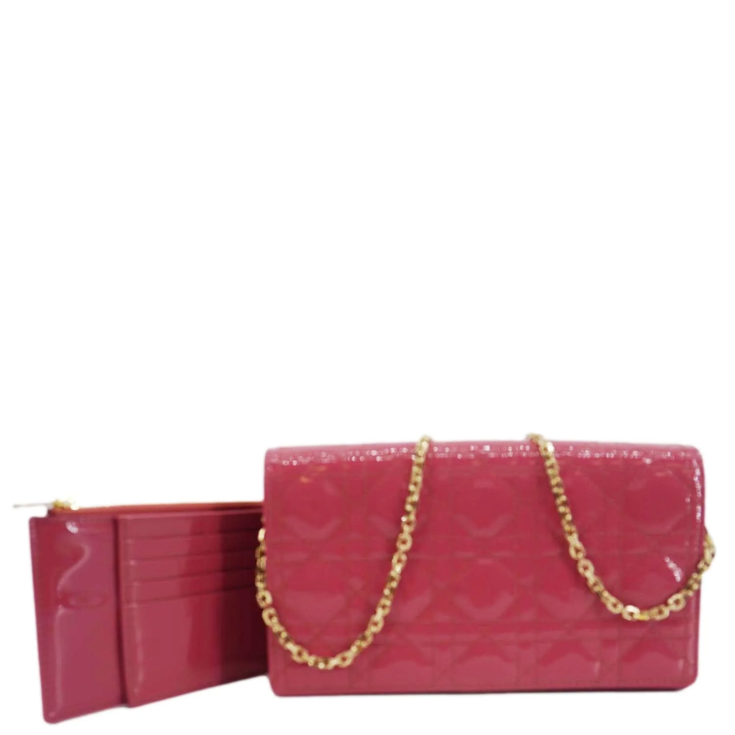 CHRISTIAN DIOR Lady Dior Patent Cannage Leather Chain Pouch Bag Pink - Image 3