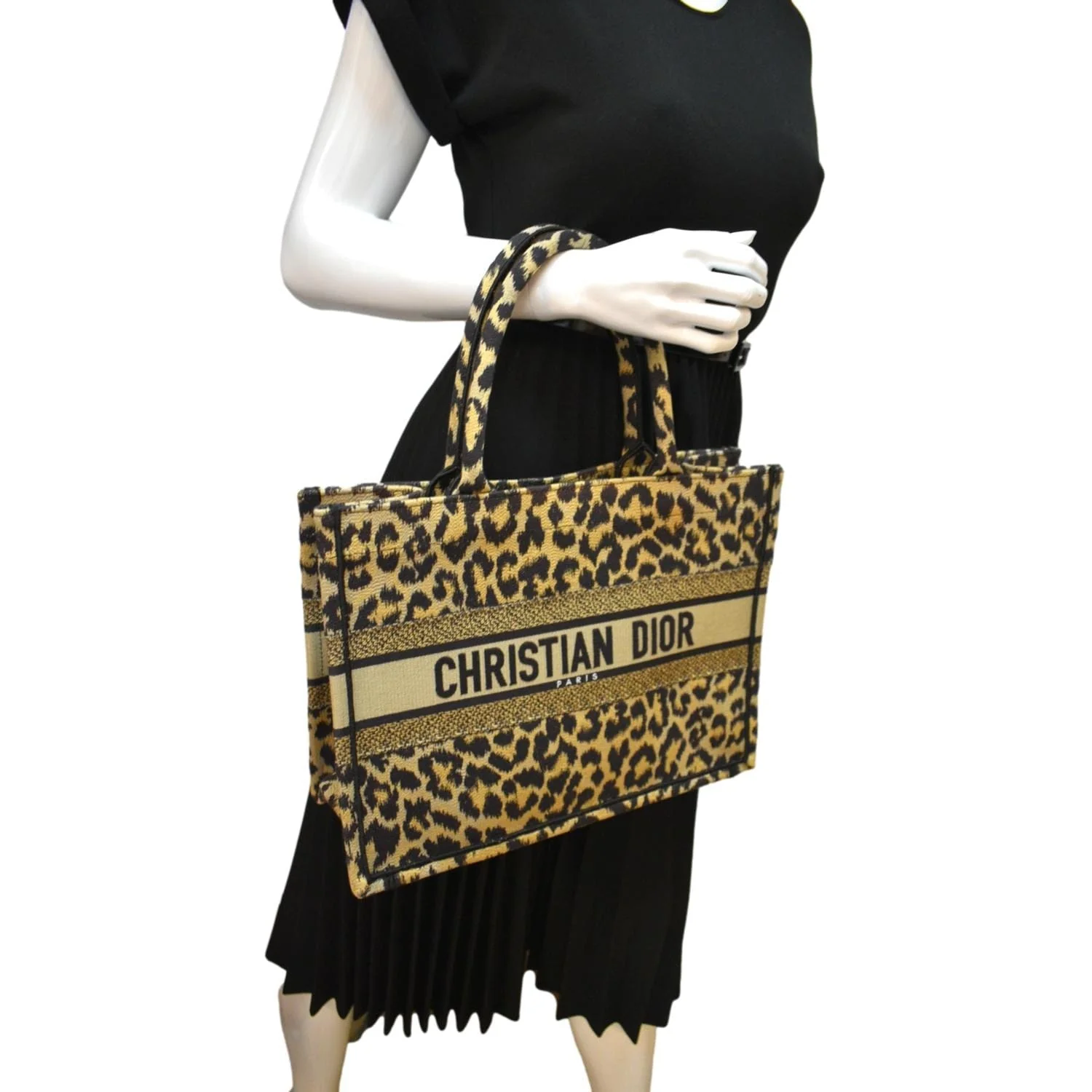 CHRISTIAN DIOR Leopard Medium Book Mizza Embroidered Tote Bag Beige - Image 2