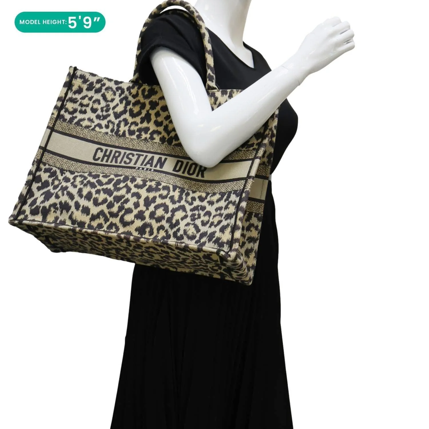 CHRISTIAN DIOR Book Large Leopard Mizza Embroidered Tote Bag Beige - Image 2