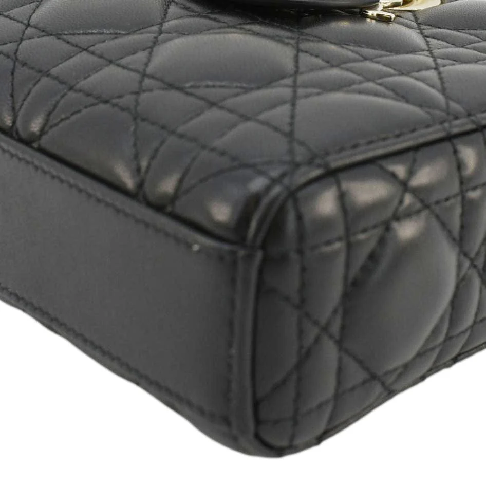 CHRISTIAN DIOR Lady D-Joy Medium Cannage Leather Shoulder Bag Black - Image 9