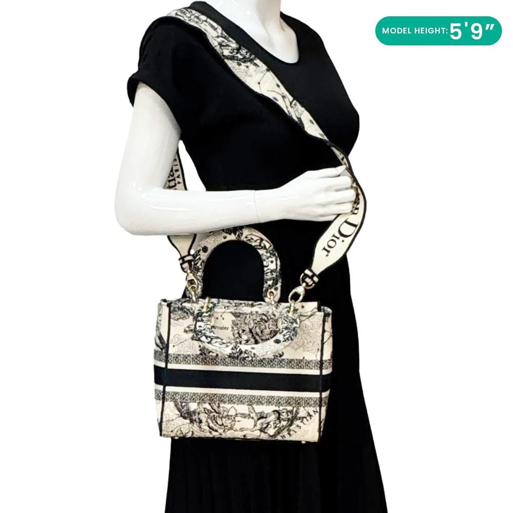 CHRISTIAN DIOR Lady D-Lite Medium Embroidered Zodiac Toile De Jouy Shoulder Bag White - Image 2