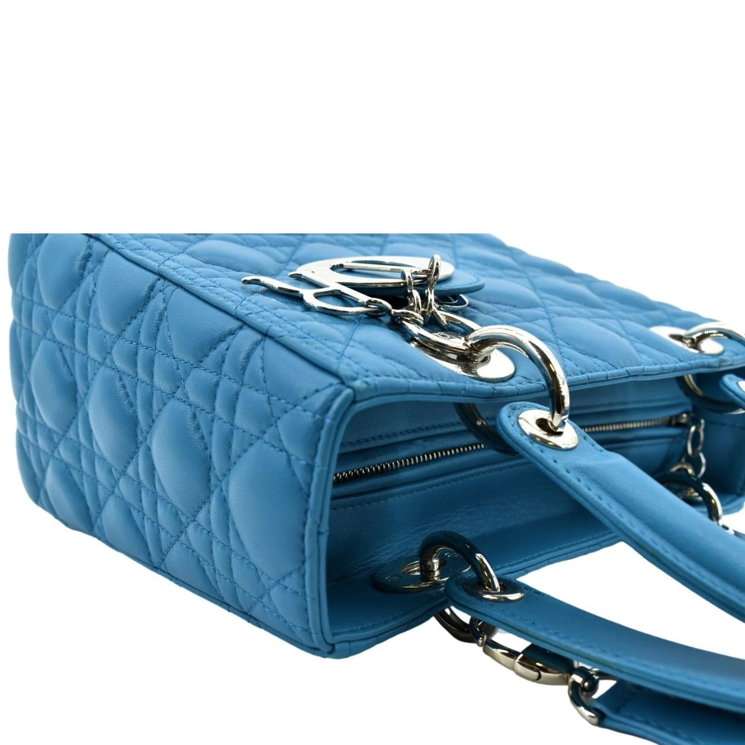 CHRISTIAN DIOR Medium Lady Dior Cannage Lambskin Leather Shoulder Bag Blue - Image 6