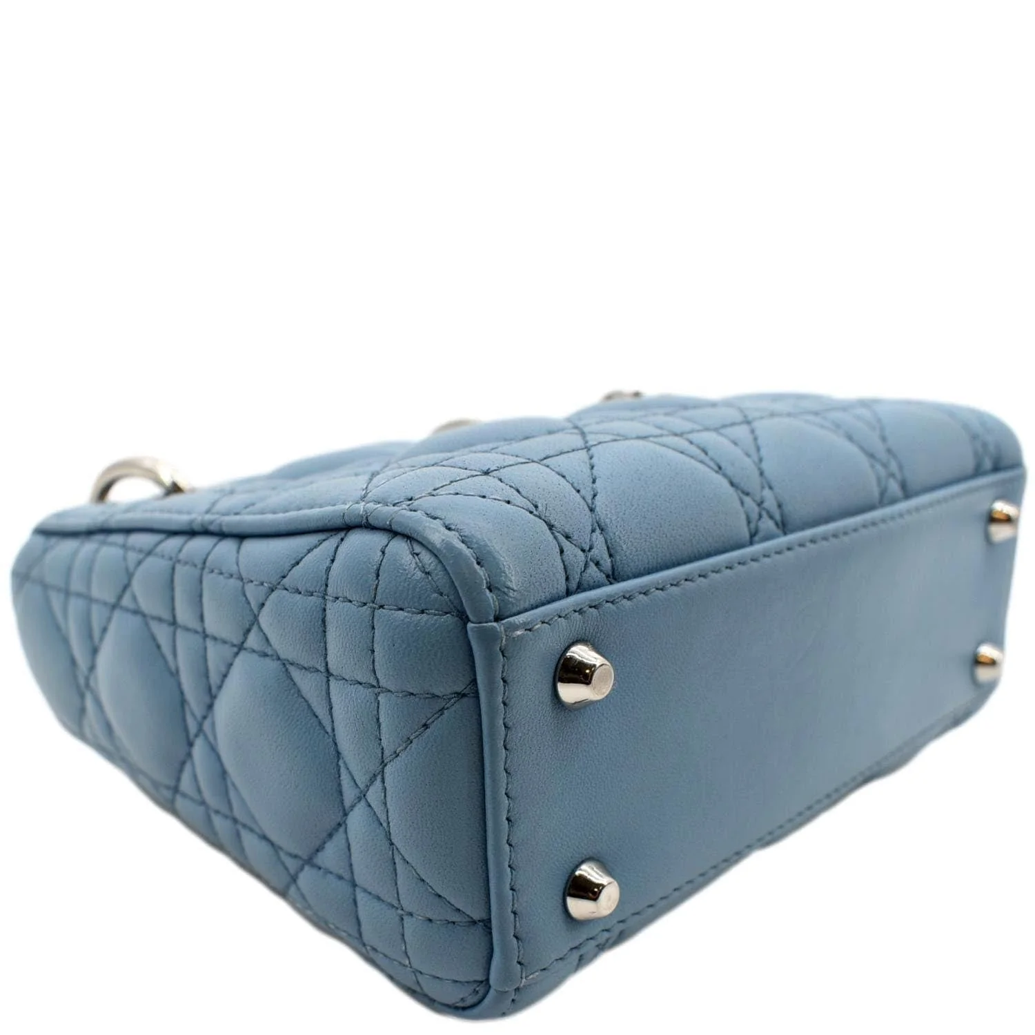 CHRISTIAN DIOR Mini Lady Dior Cannage Lambskin Leather Shoulder Bag Blue - Image 8