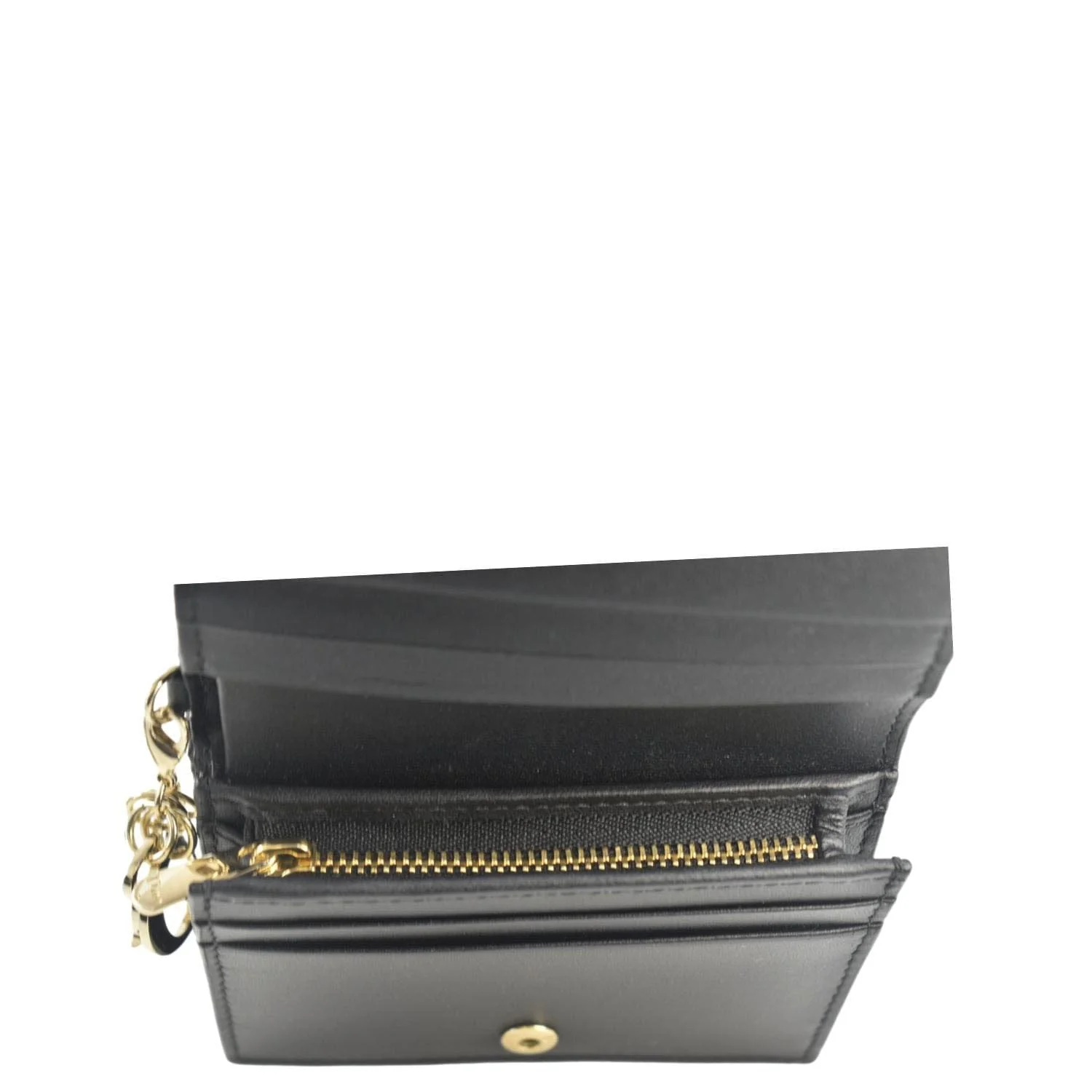 CHRISTIAN DIOR Lady Dior Gardenia Mini Cannage Lambskin Compact Wallet Black - Image 10