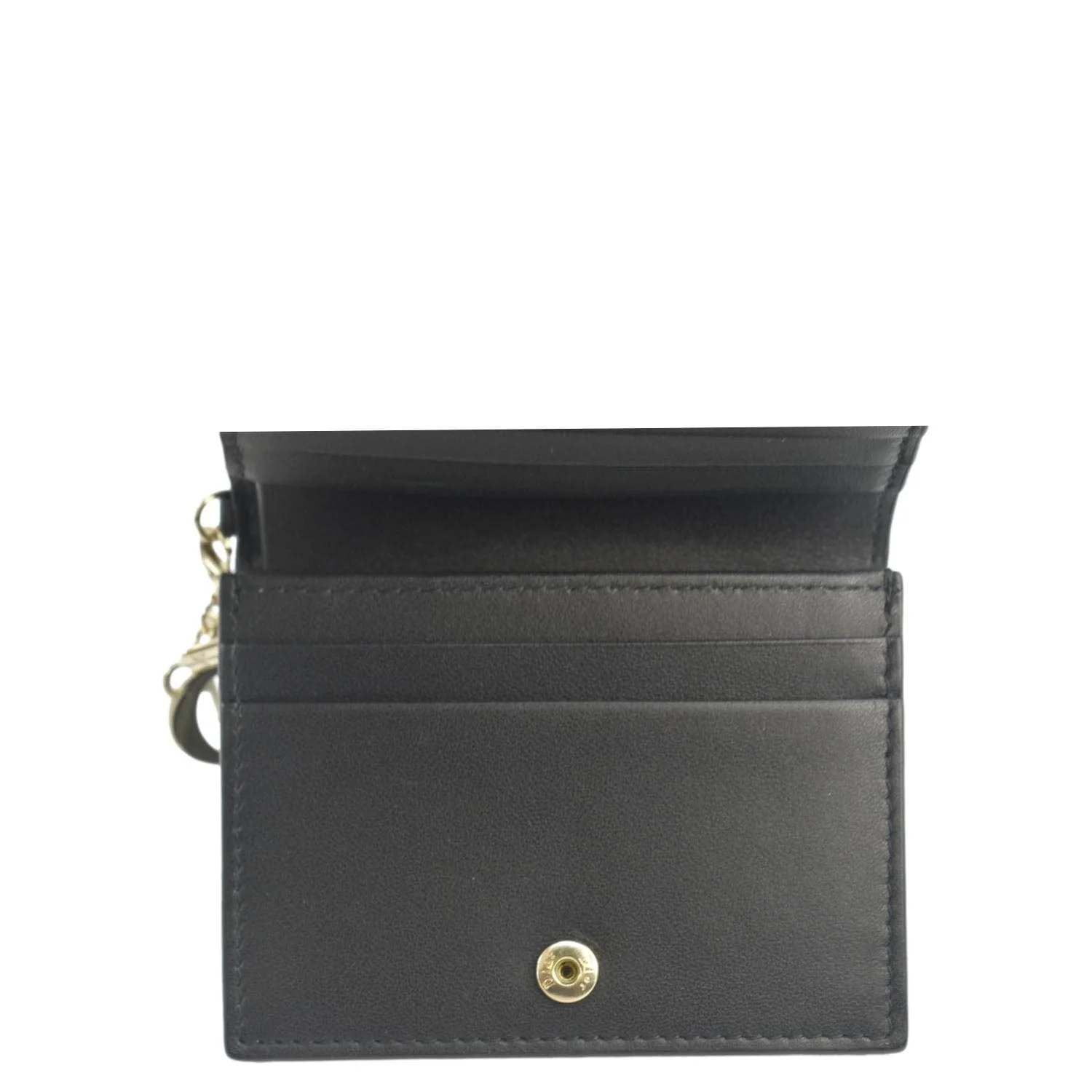 CHRISTIAN DIOR Lady Dior Gardenia Mini Cannage Lambskin Compact Wallet Black - Image 11