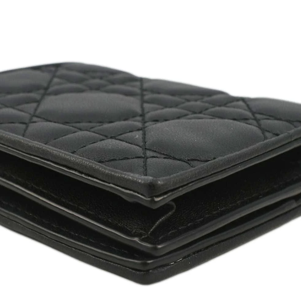 CHRISTIAN DIOR Lady Dior Gardenia Mini Cannage Lambskin Compact Wallet Black - Image 5