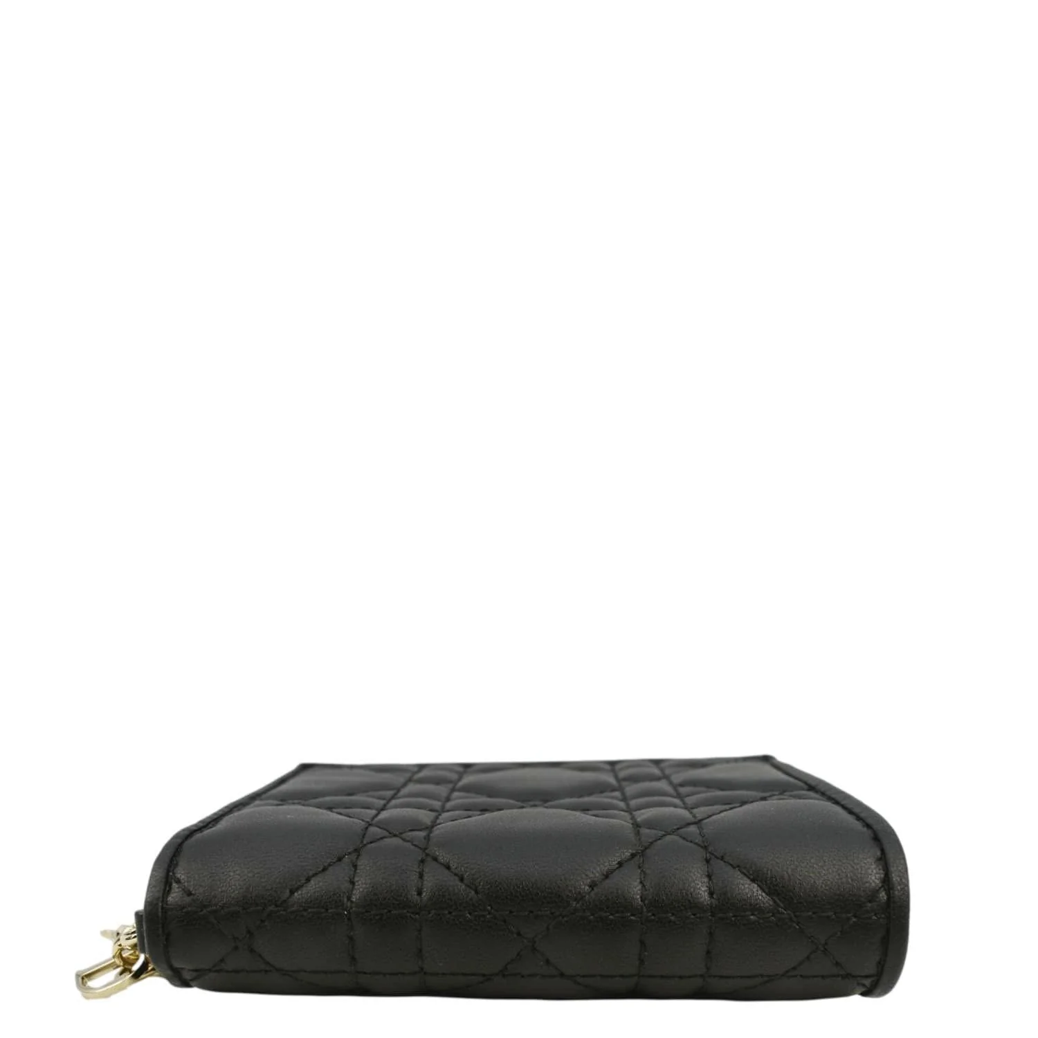 CHRISTIAN DIOR Lady Dior Gardenia Mini Cannage Lambskin Compact Wallet Black - Image 7