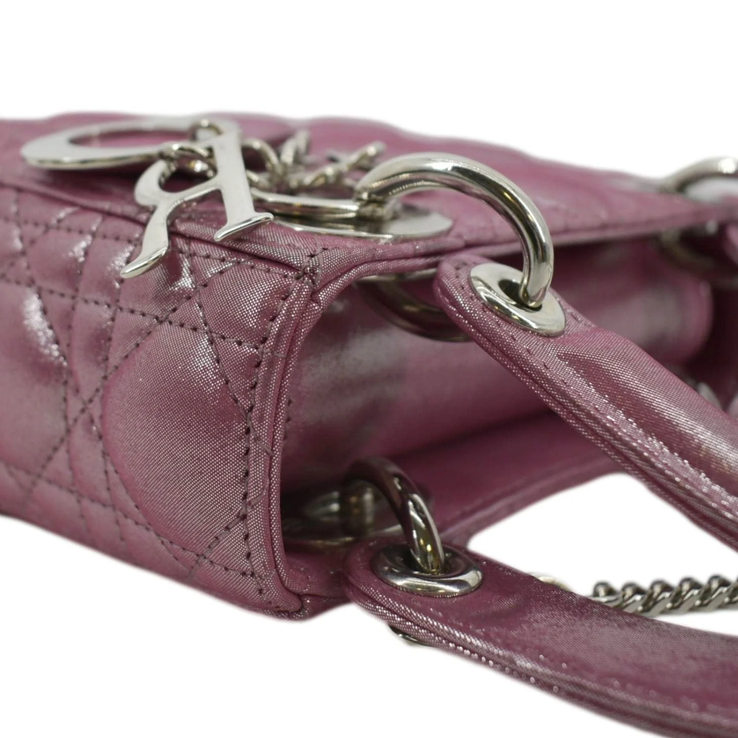 CHRISTIAN DIOR Mini Lady Dior Pearlescent Cannage Lambskin Shoulder Bag Dark Pink - Image 5