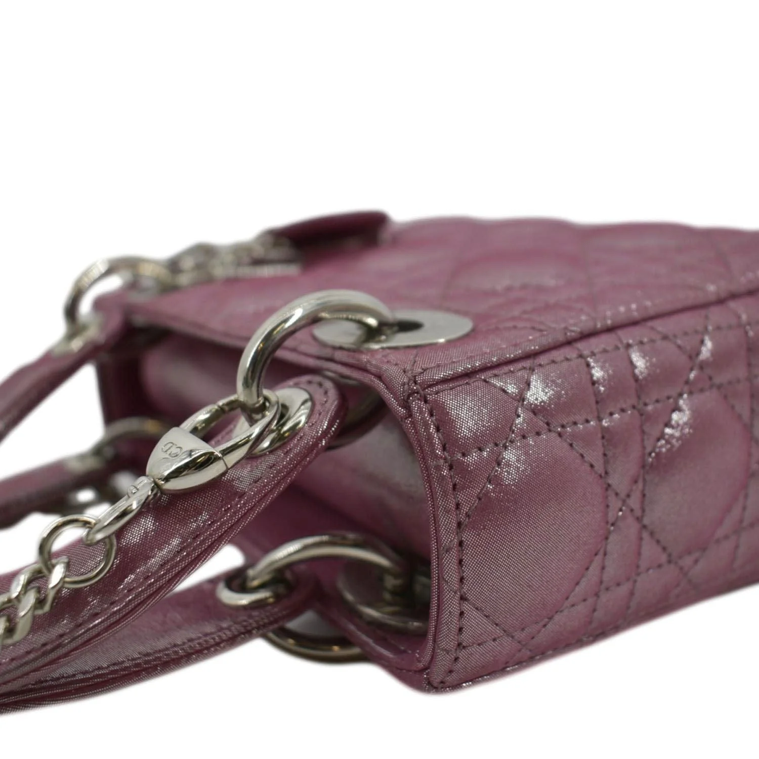 CHRISTIAN DIOR Mini Lady Dior Pearlescent Cannage Lambskin Shoulder Bag Dark Pink - Image 6