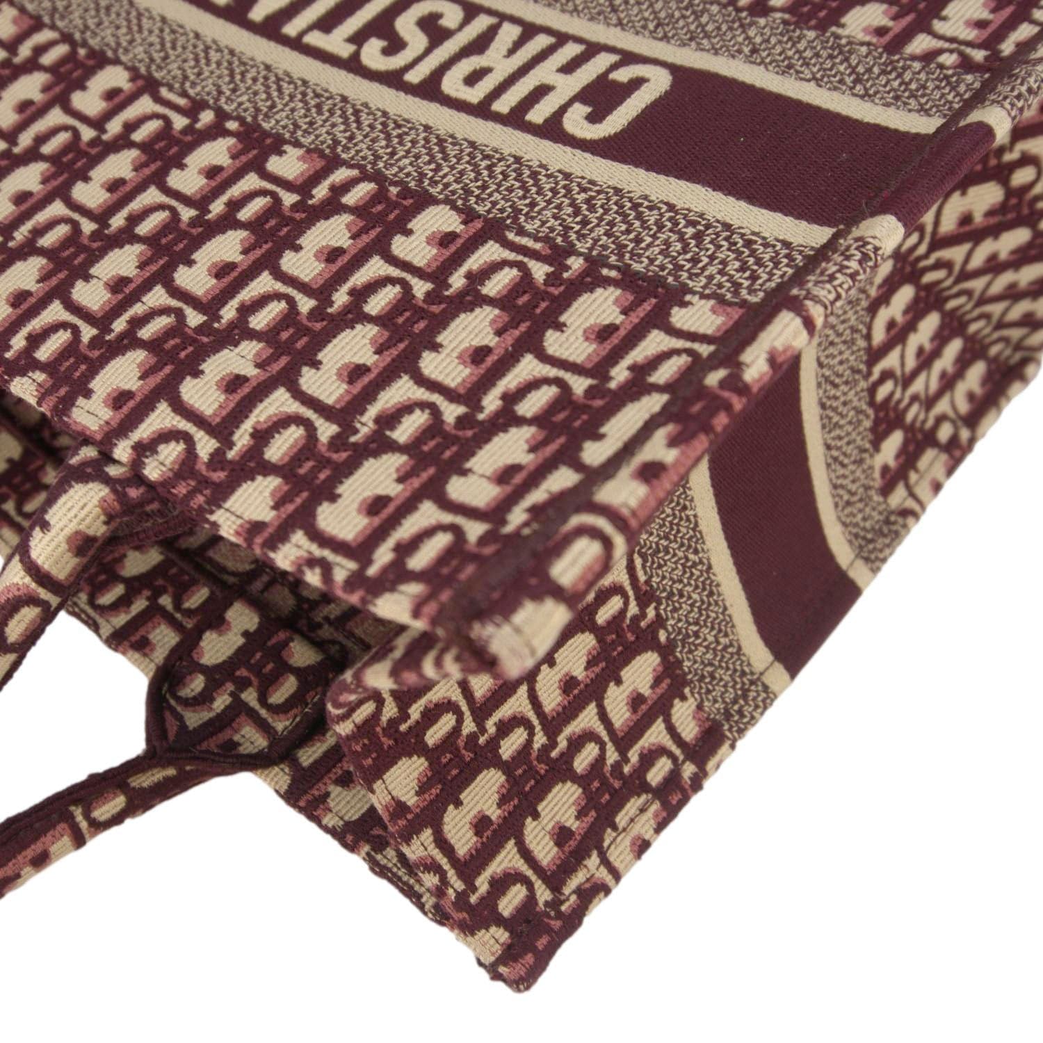 CHRISTIAN DIOR Book Medium Oblique Embroidery Tote Bag Burgundy - Image 6