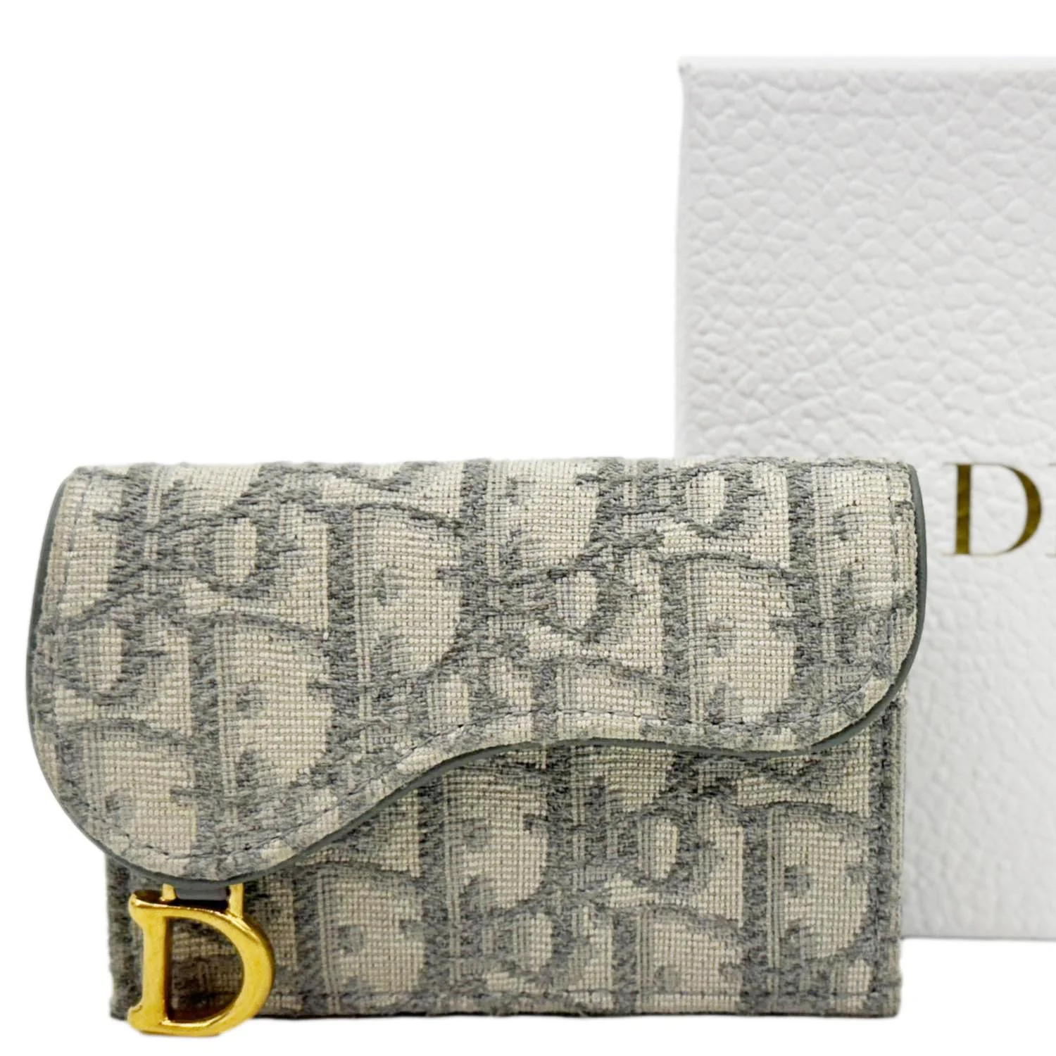 CHRISTIAN DIOR Saddle Oblique Canvas Card Holder Gray - Image 3