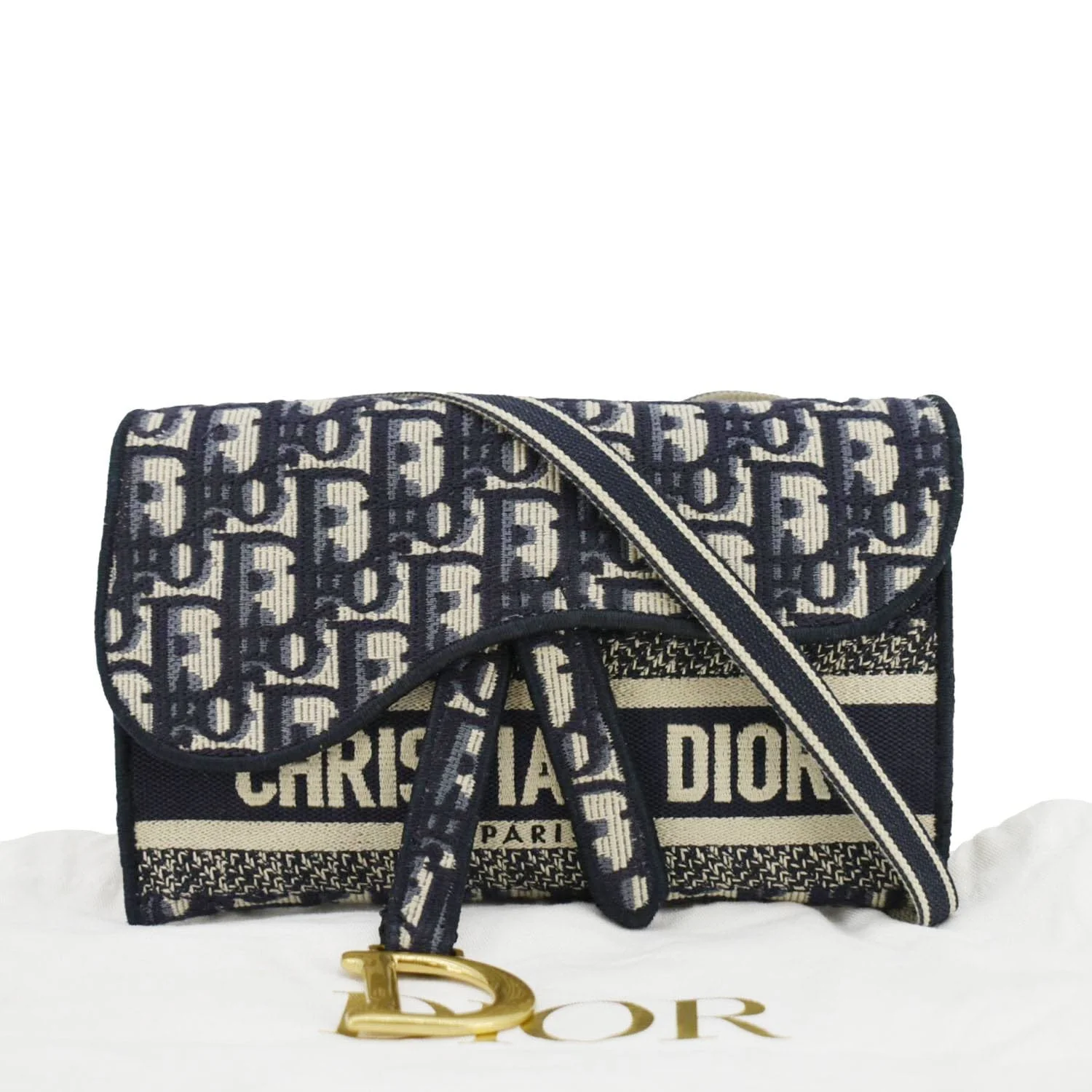 CHRISTIAN DIOR Saddle Slim Oblique Canvas Crossbody Bag Navy Blue - Image 3